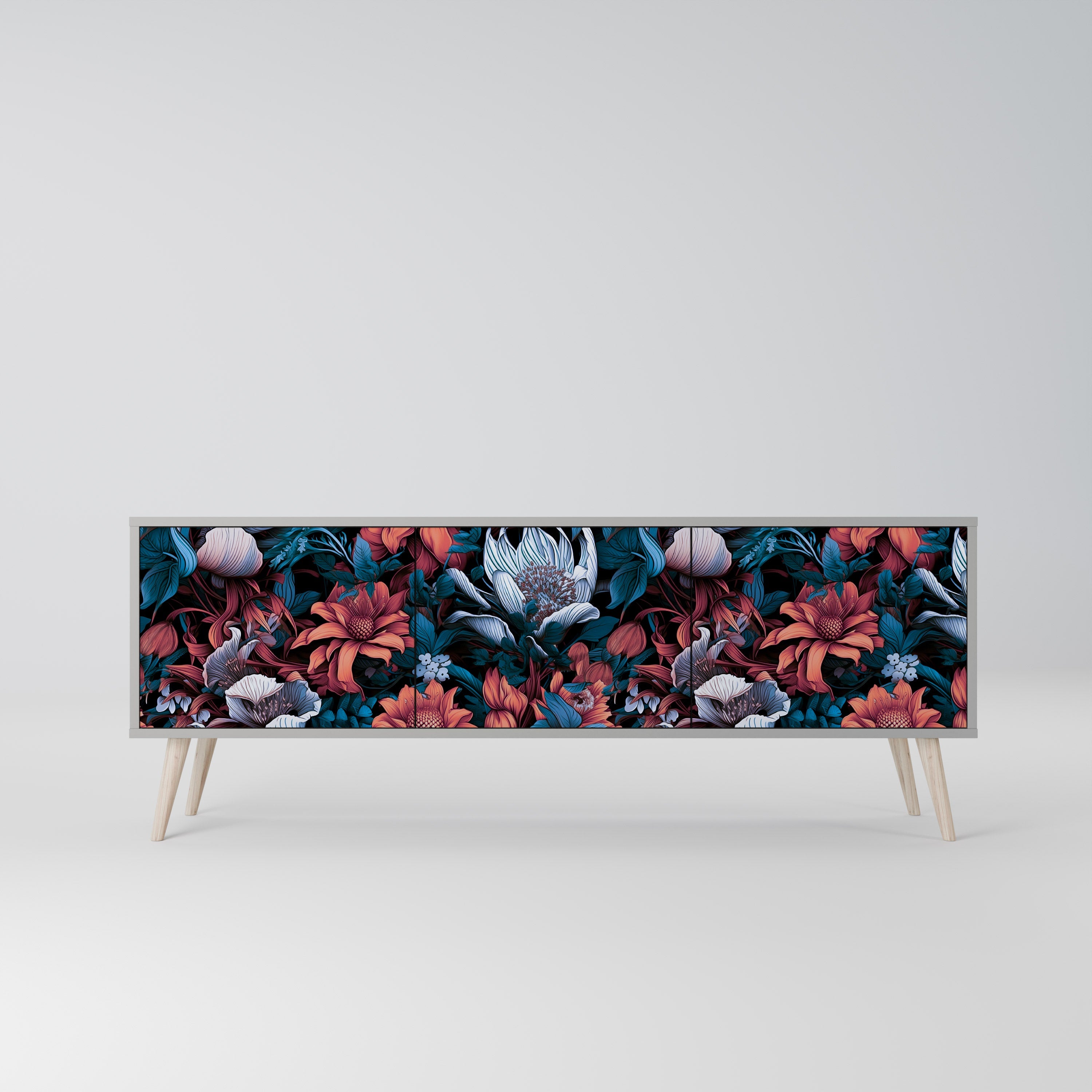 ETHEREAL BLOSSOMS Móvel de TV com 3 Portas em Acabamento Cinzento