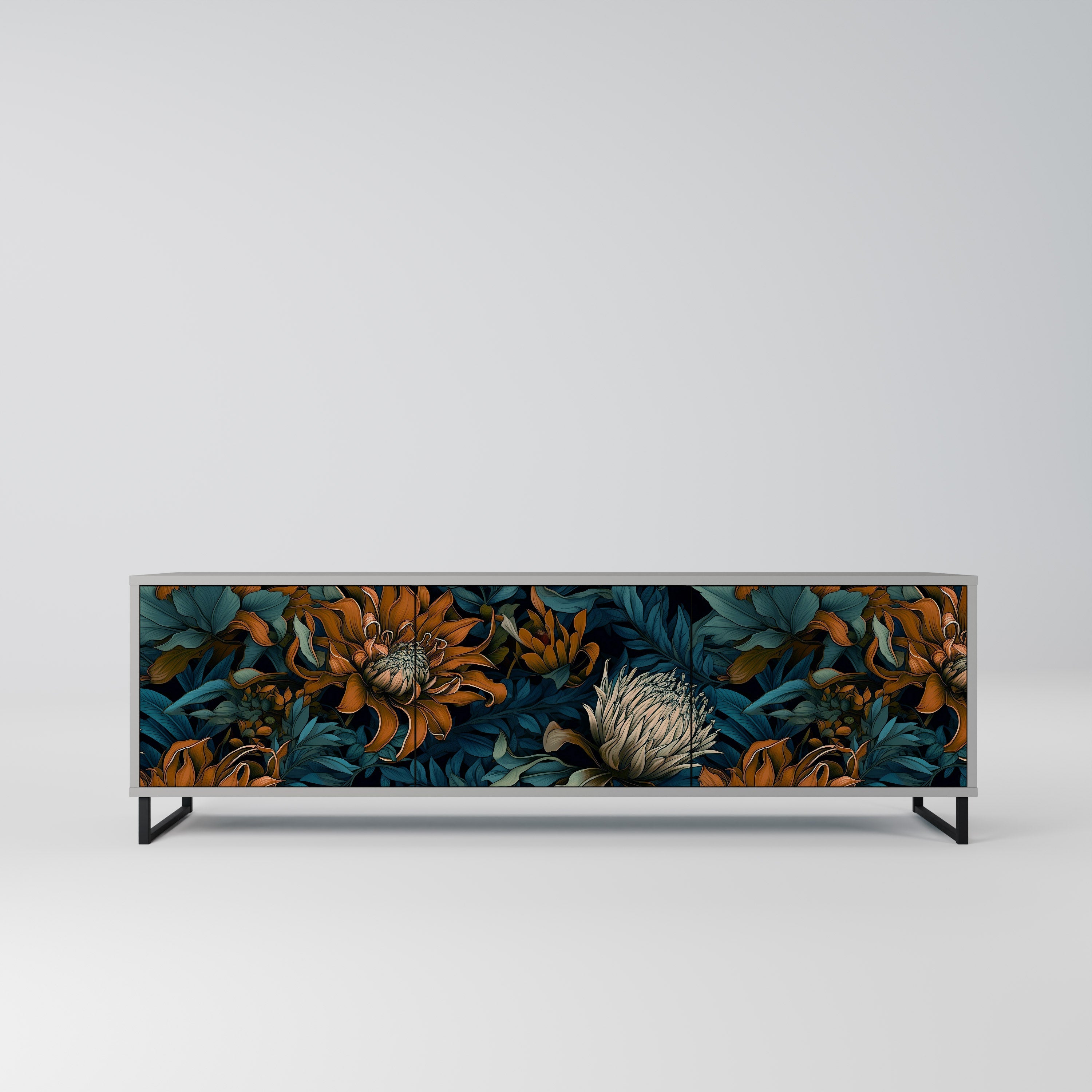 MORNING BLOOM Móvel de TV com 3 Portas em Acabamento Cinzento