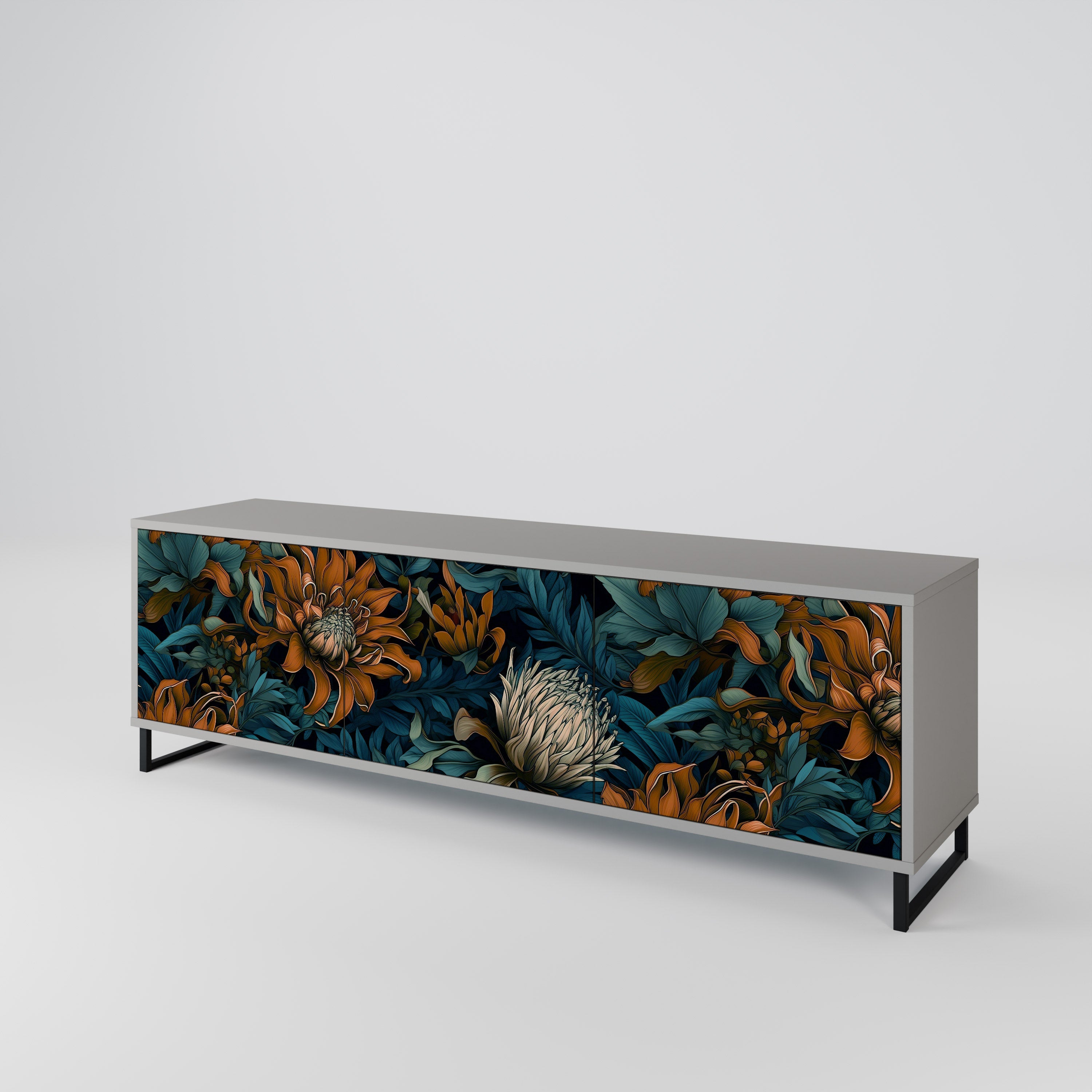 MORNING BLOOM Móvel de TV com 3 Portas em Acabamento Cinzento