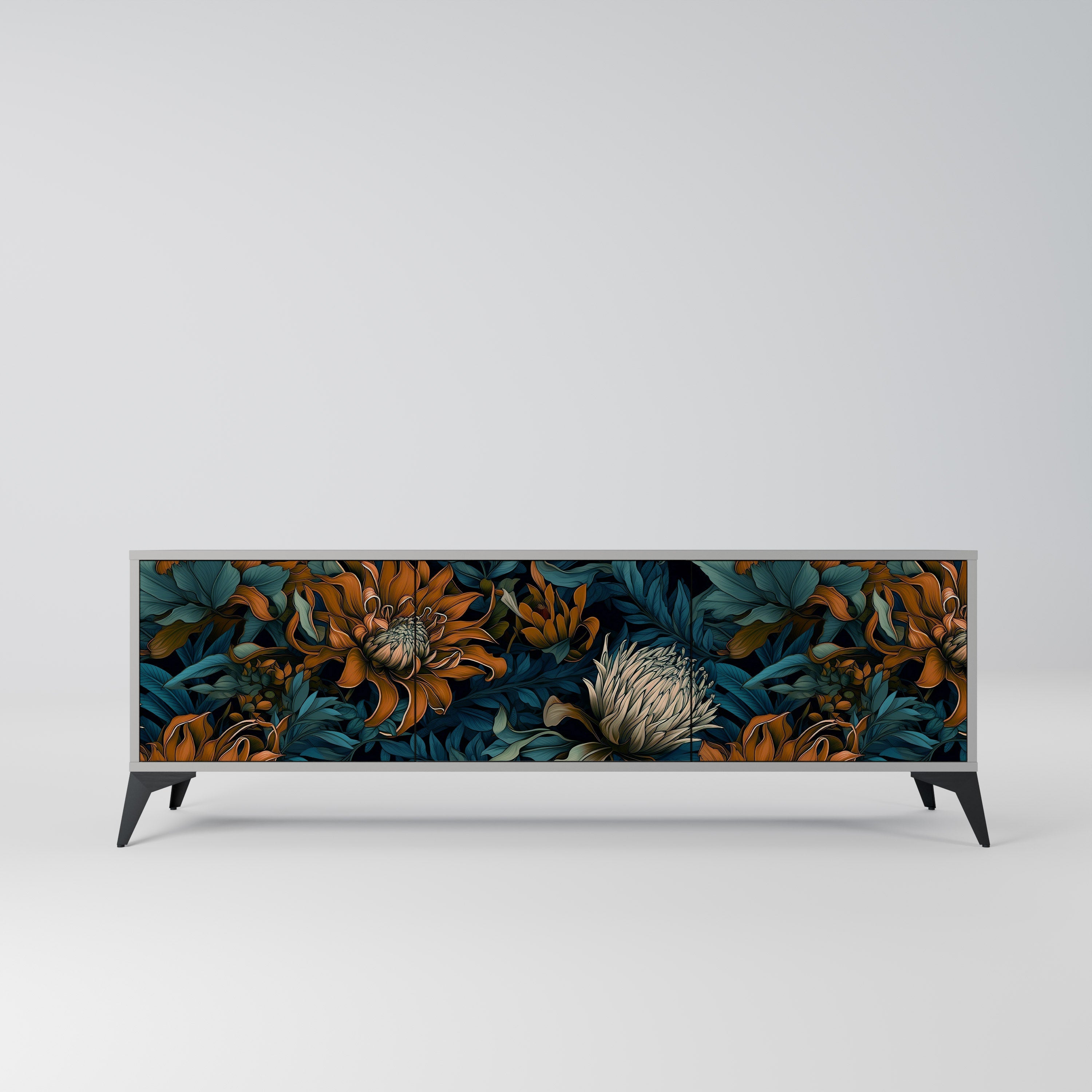 MORNING BLOOM Móvel de TV com 3 Portas em Acabamento Cinzento