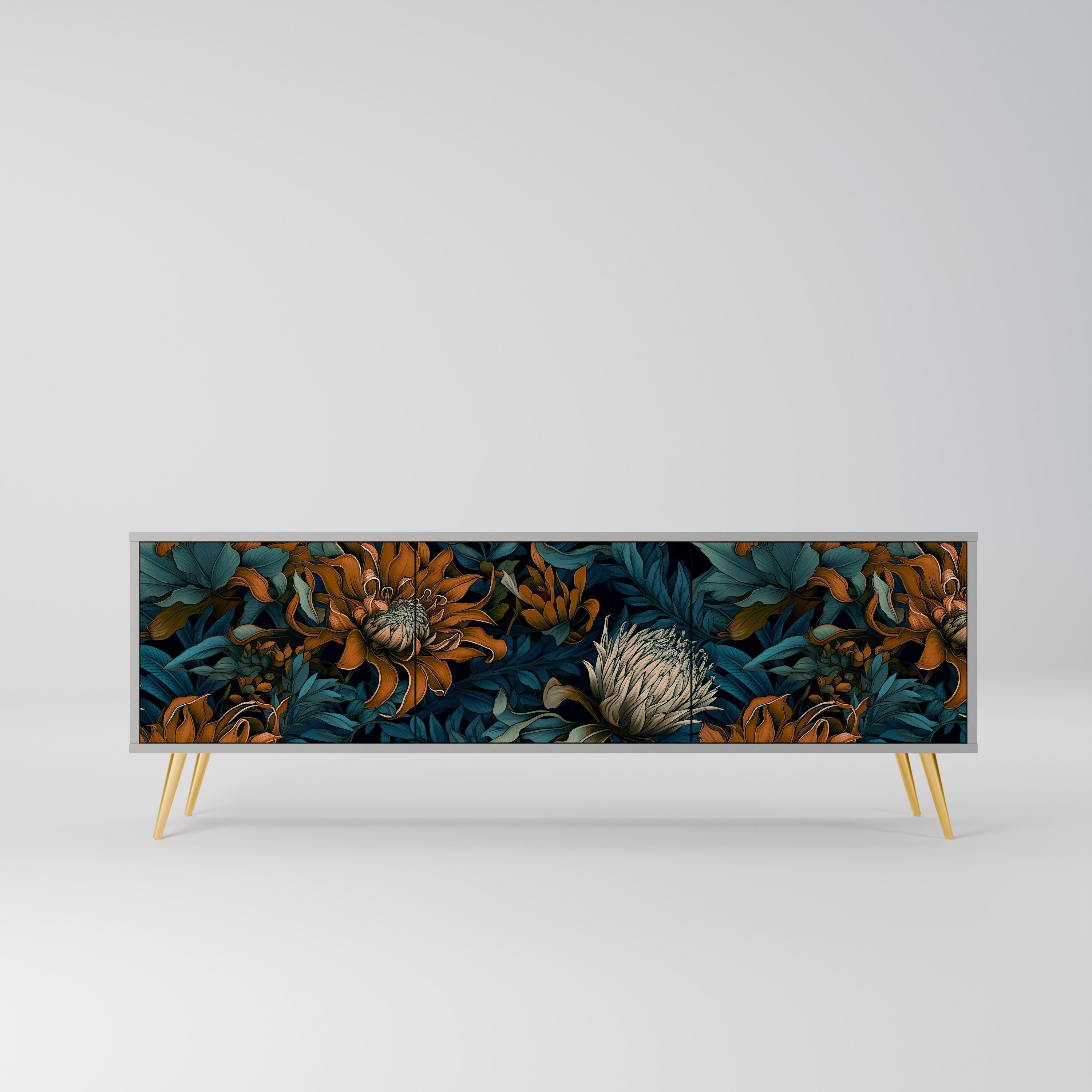 MORNING BLOOM Móvel de TV com 3 Portas em Acabamento Cinzento