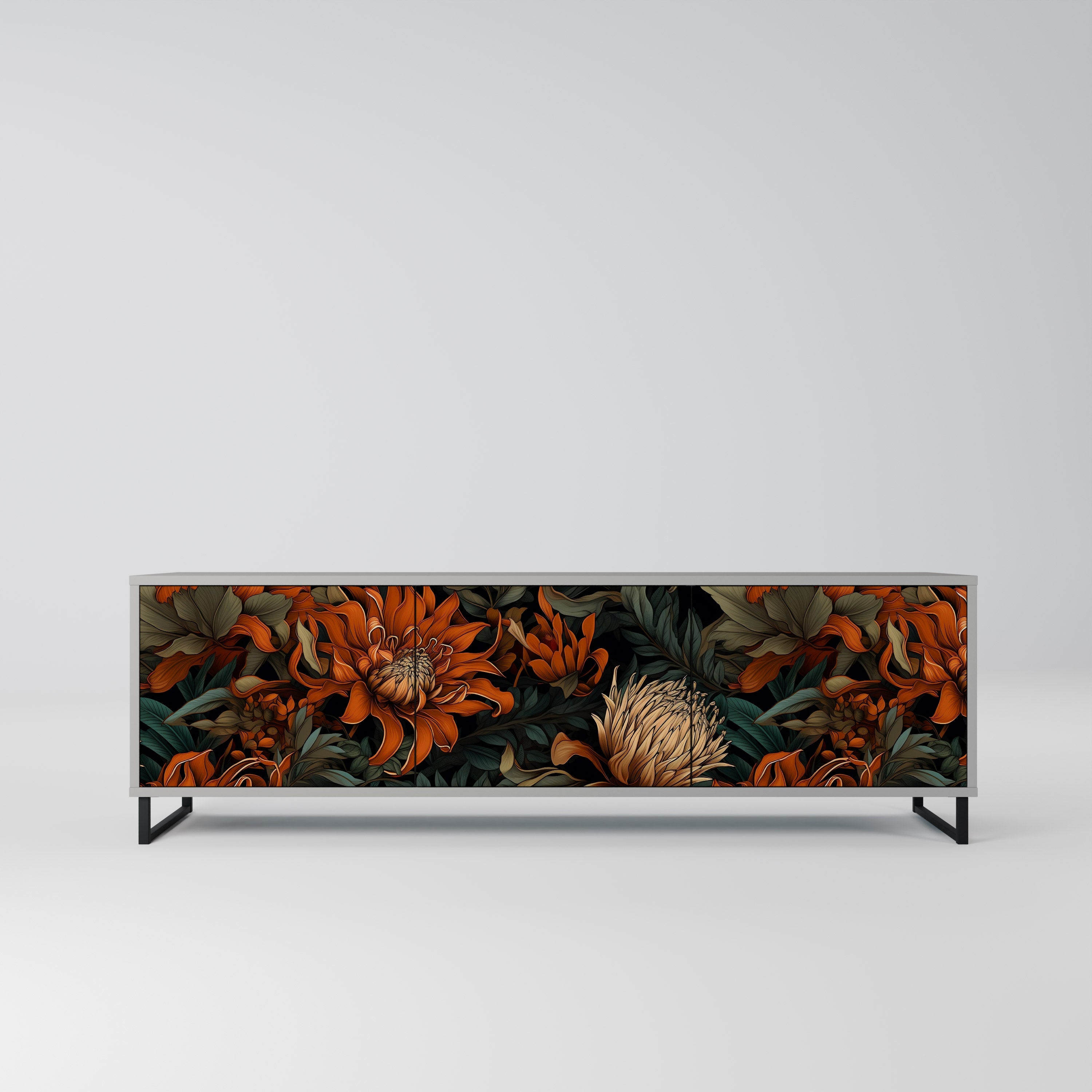 DAWN BLOOM Móvel de TV com 3 Portas em Acabamento Cinzento