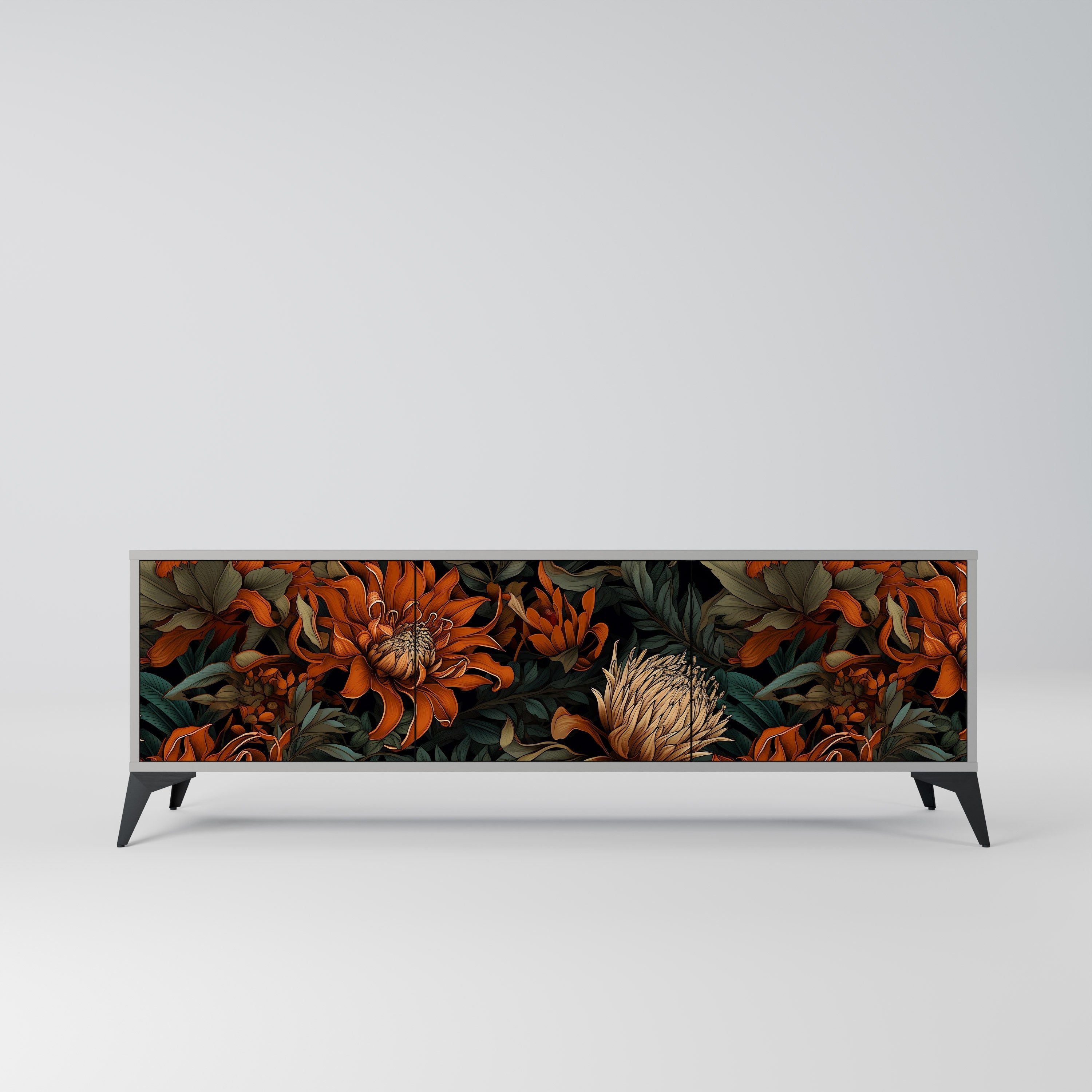 DAWN BLOOM Móvel de TV com 3 Portas em Acabamento Cinzento