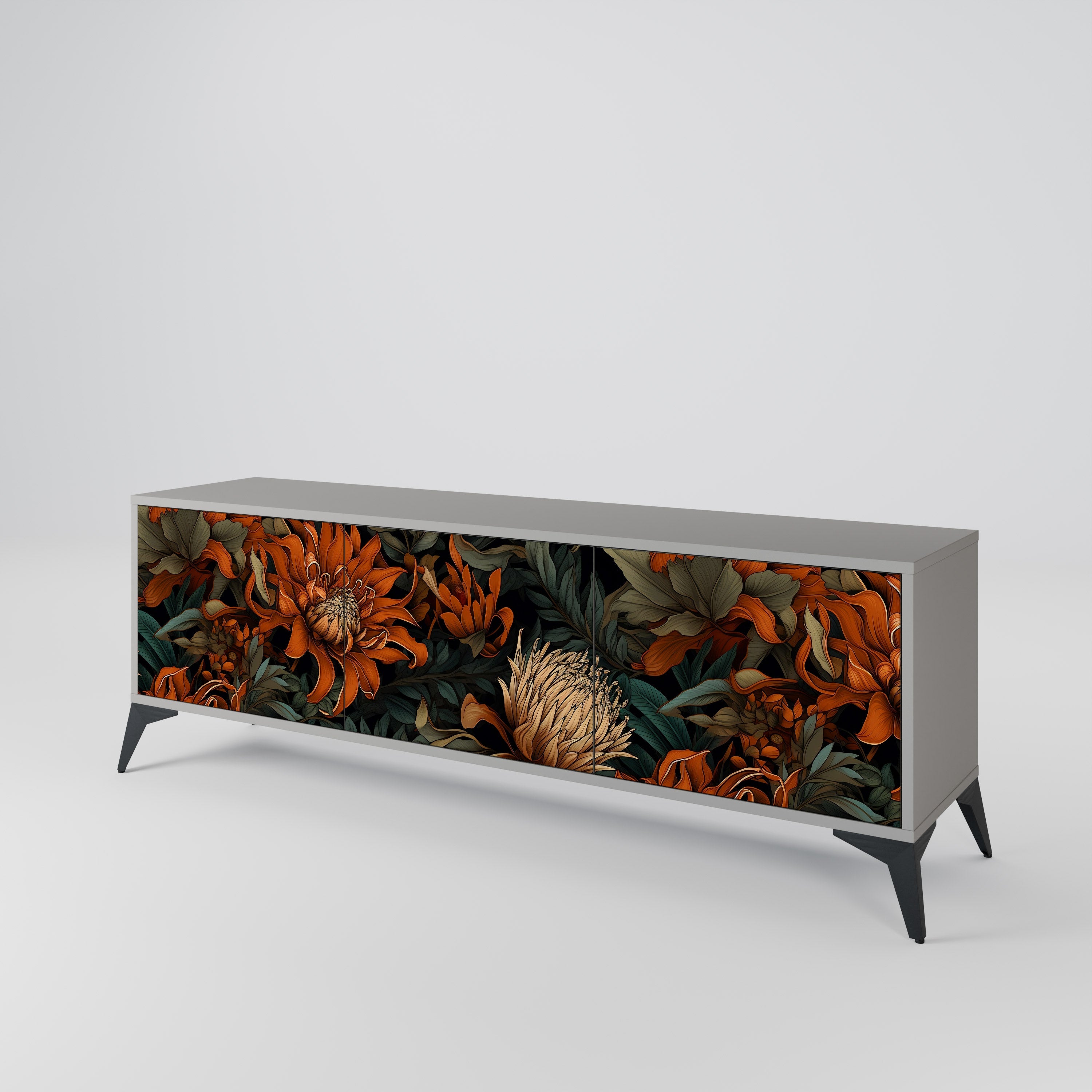 DAWN BLOOM Móvel de TV com 3 Portas em Acabamento Cinzento