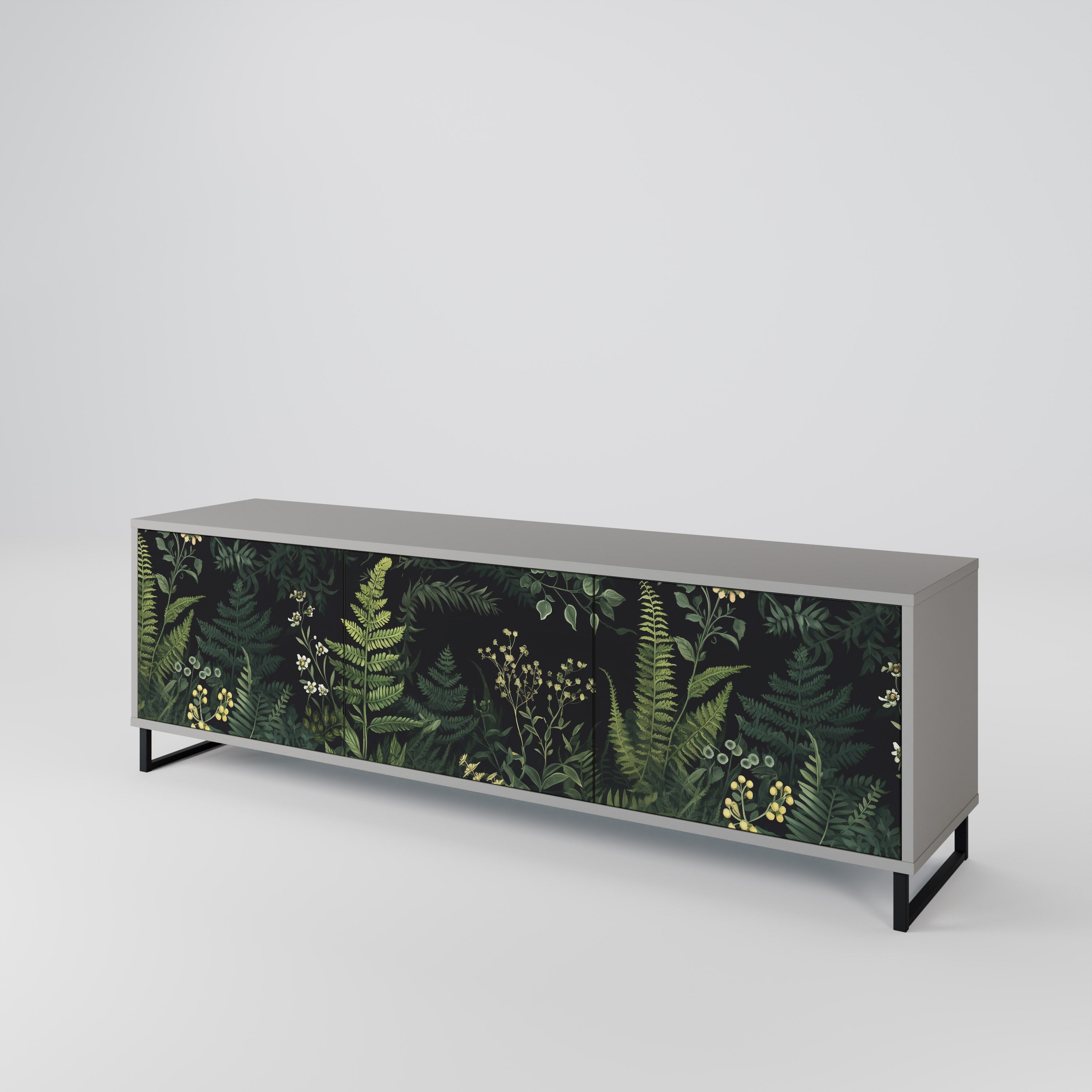 FERN FLOWERS Móvel de TV com 3 Portas em Acabamento Cinzento