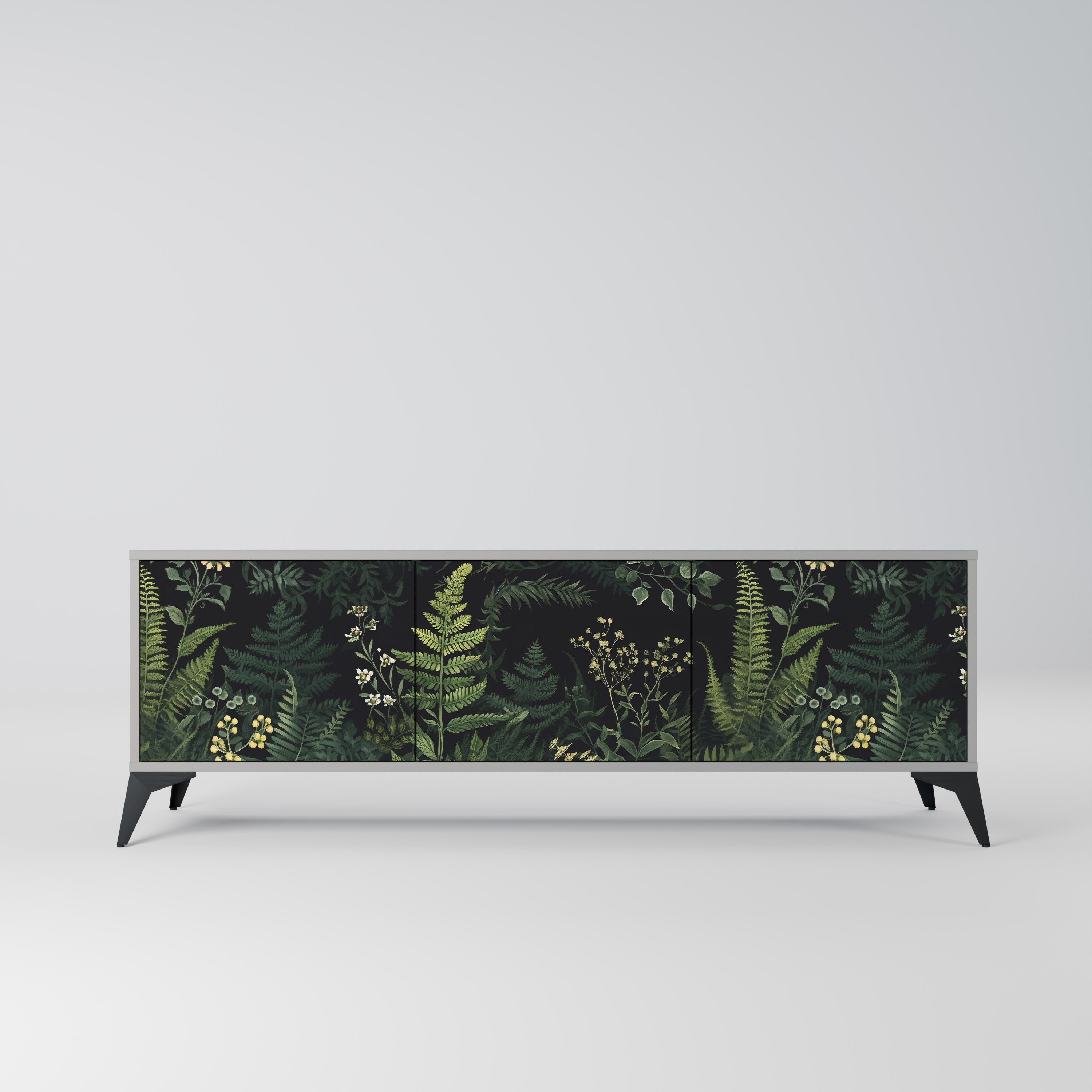 FERN FLOWERS Móvel de TV com 3 Portas em Acabamento Cinzento