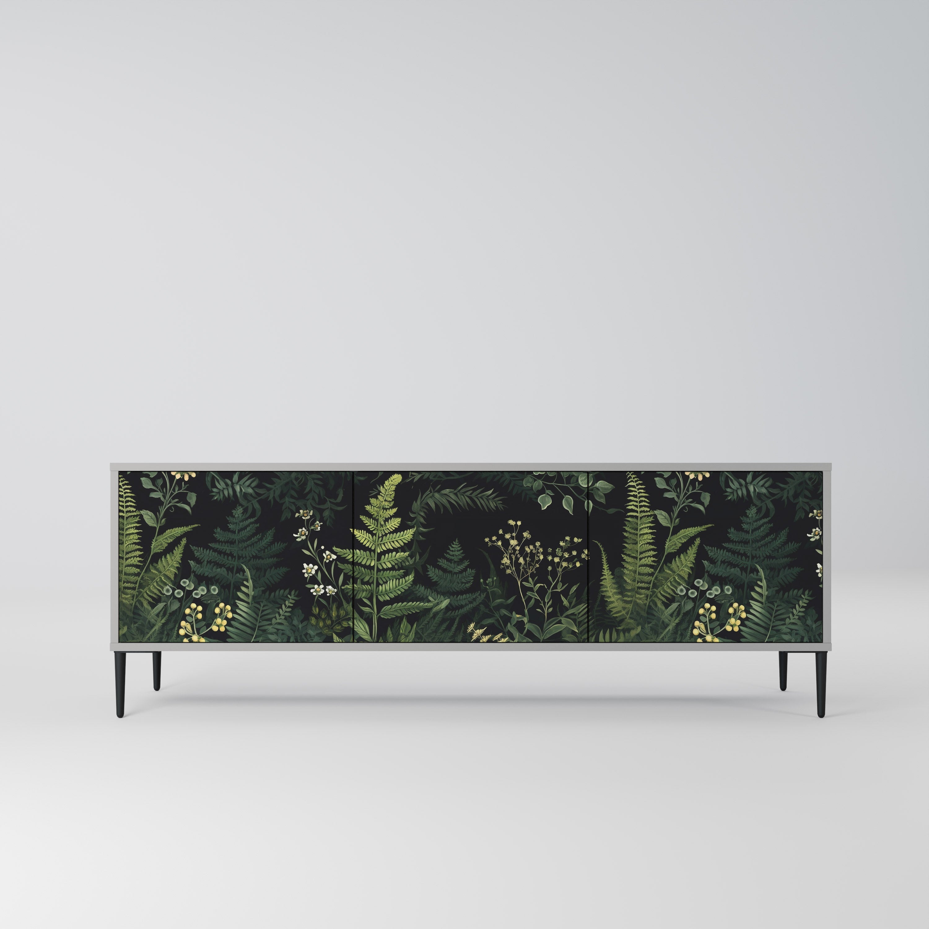 FERN FLOWERS Móvel de TV com 3 Portas em Acabamento Cinzento