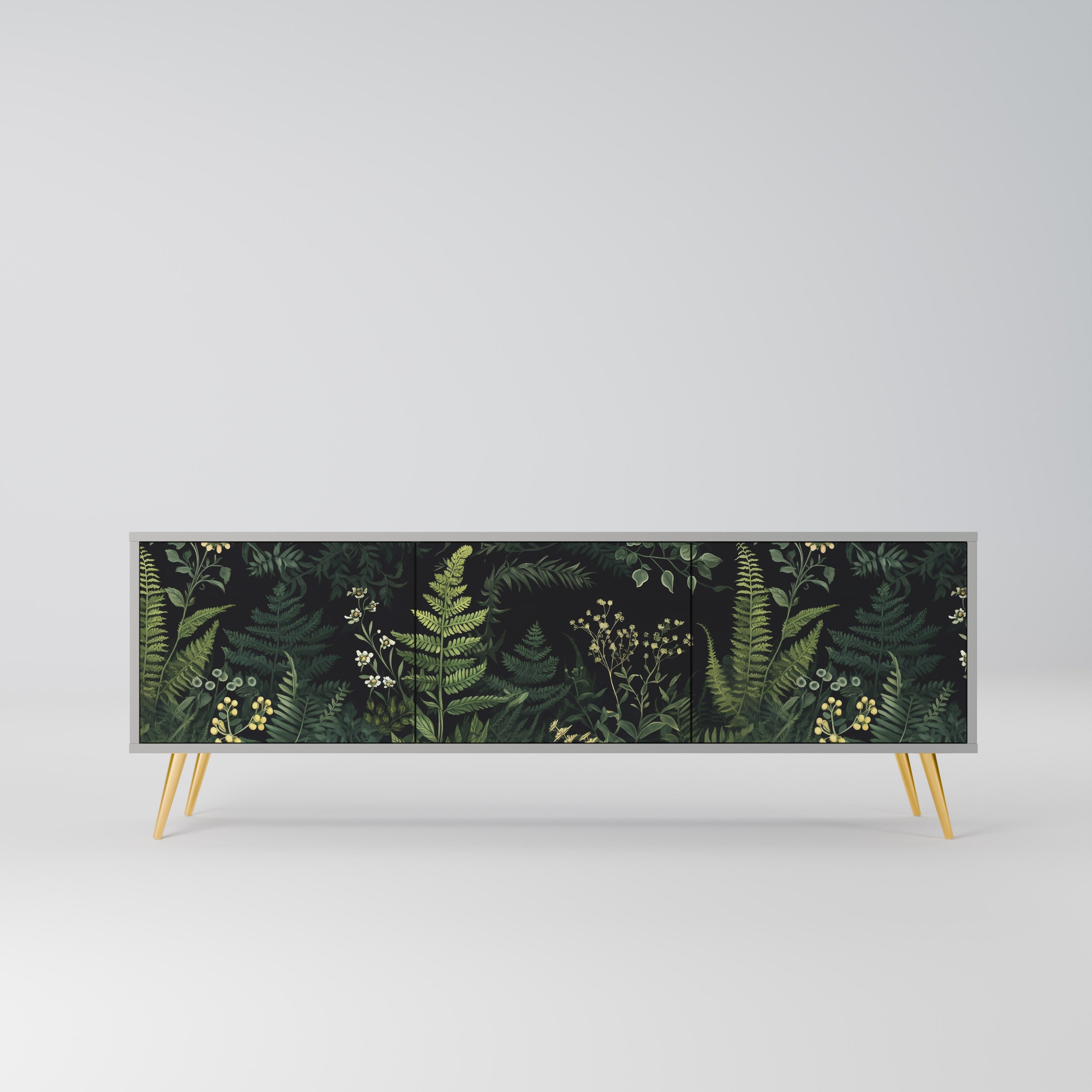 FERN FLOWERS Móvel de TV com 3 Portas em Acabamento Cinzento