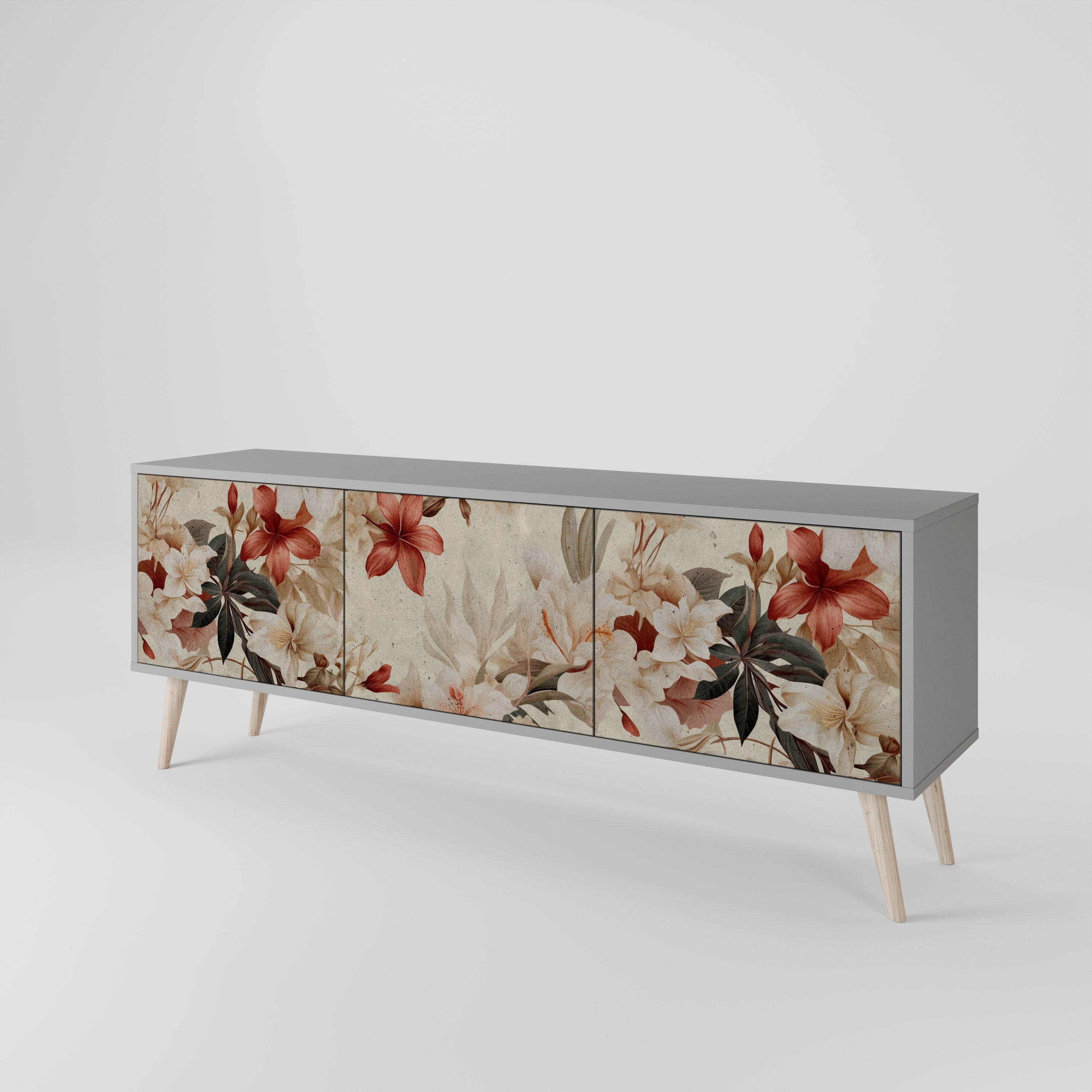 PETAL HARMONY Móvel de TV com 3 Portas em Acabamento Cinzento