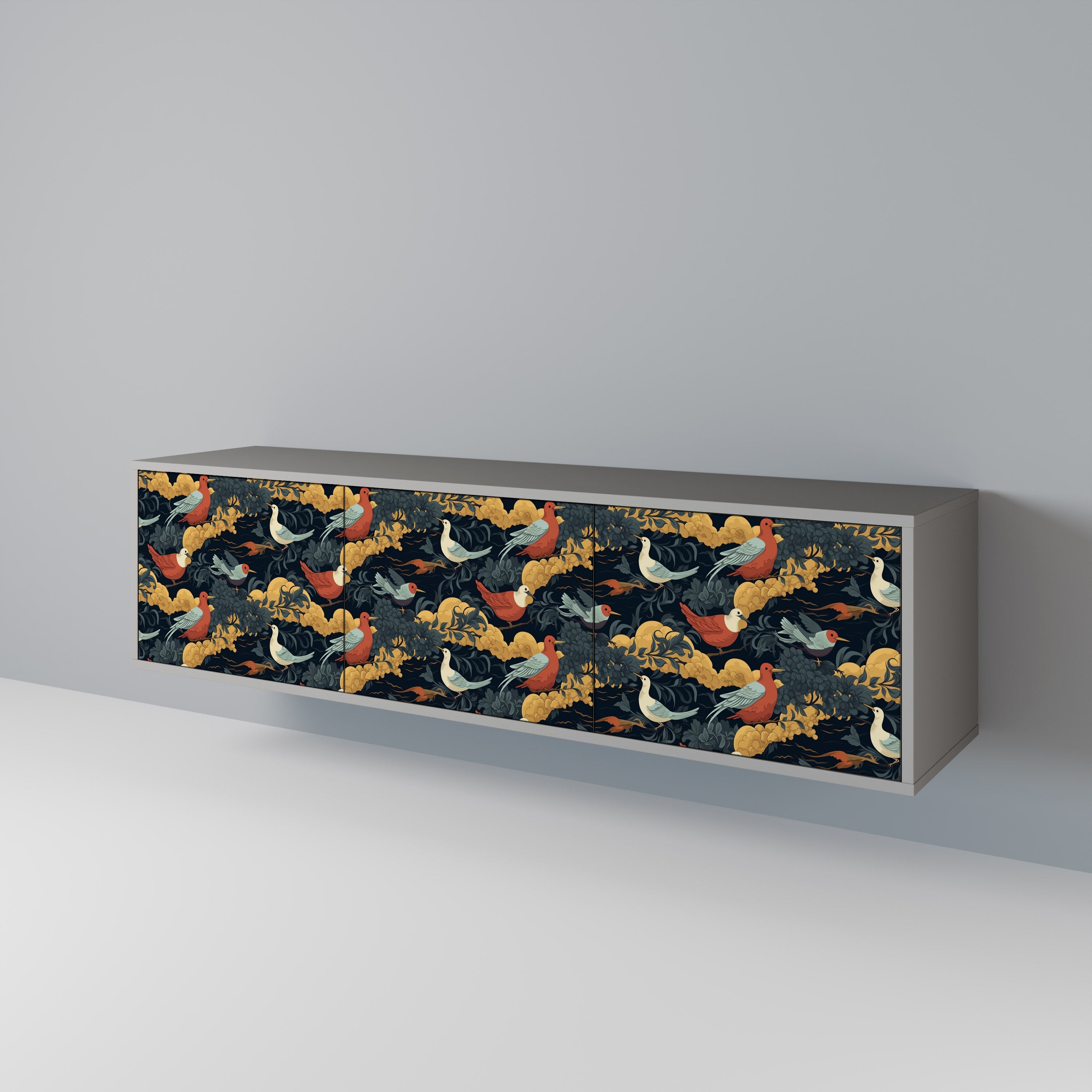 FOWLY DAZE Móvel de TV com 3 Portas em Acabamento Cinzento