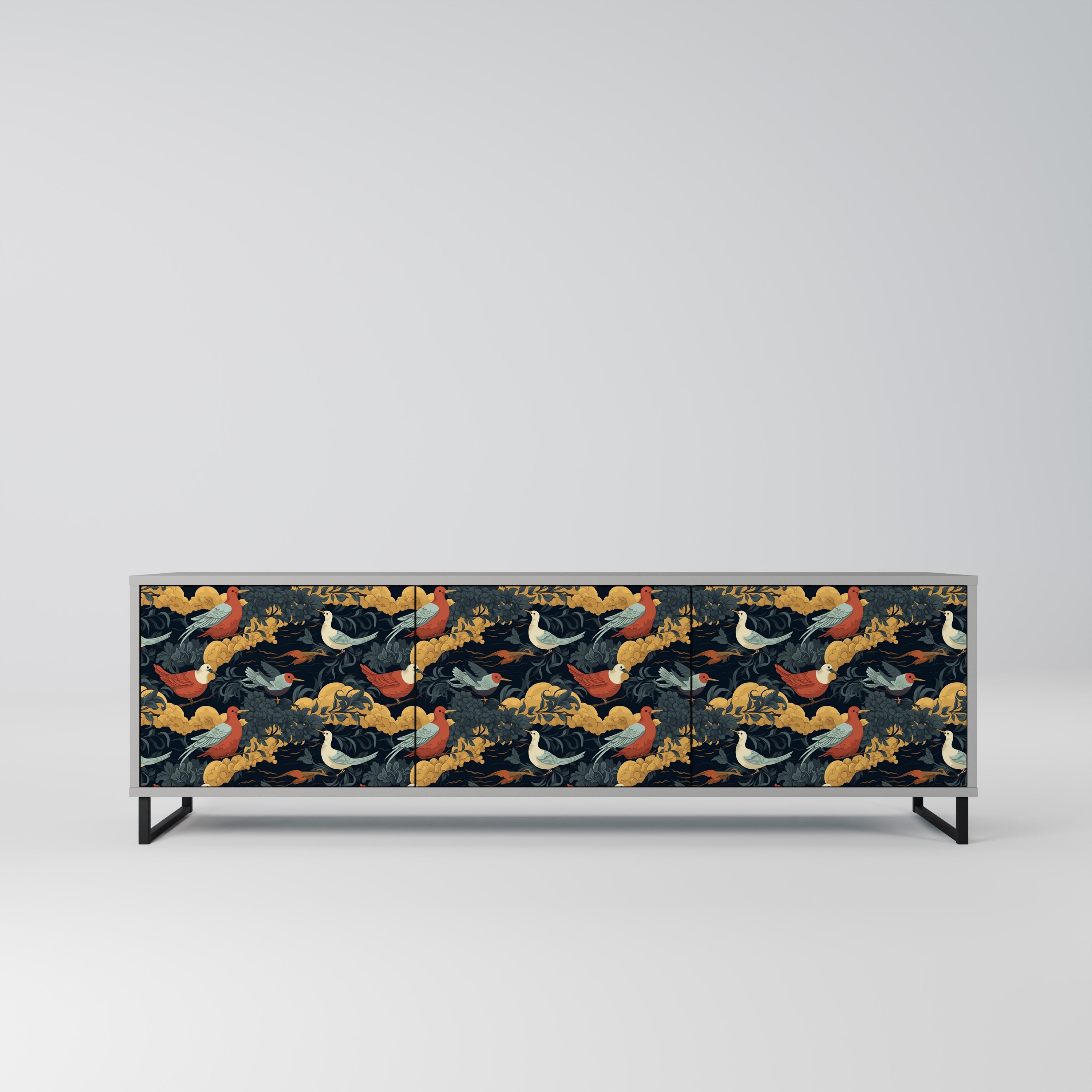 FOWLY DAZE Móvel de TV com 3 Portas em Acabamento Cinzento