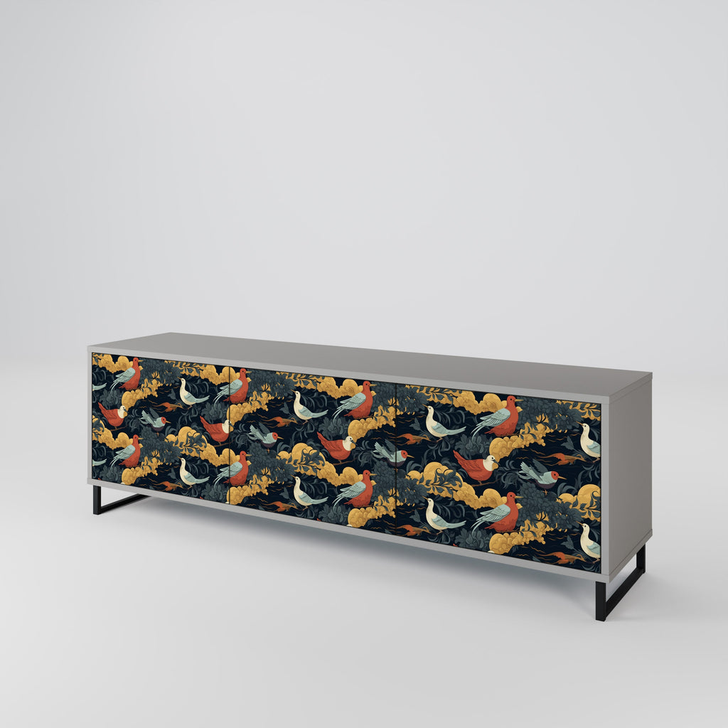 FOWLY DAZE Móvel de TV com 3 Portas em Acabamento Cinzento