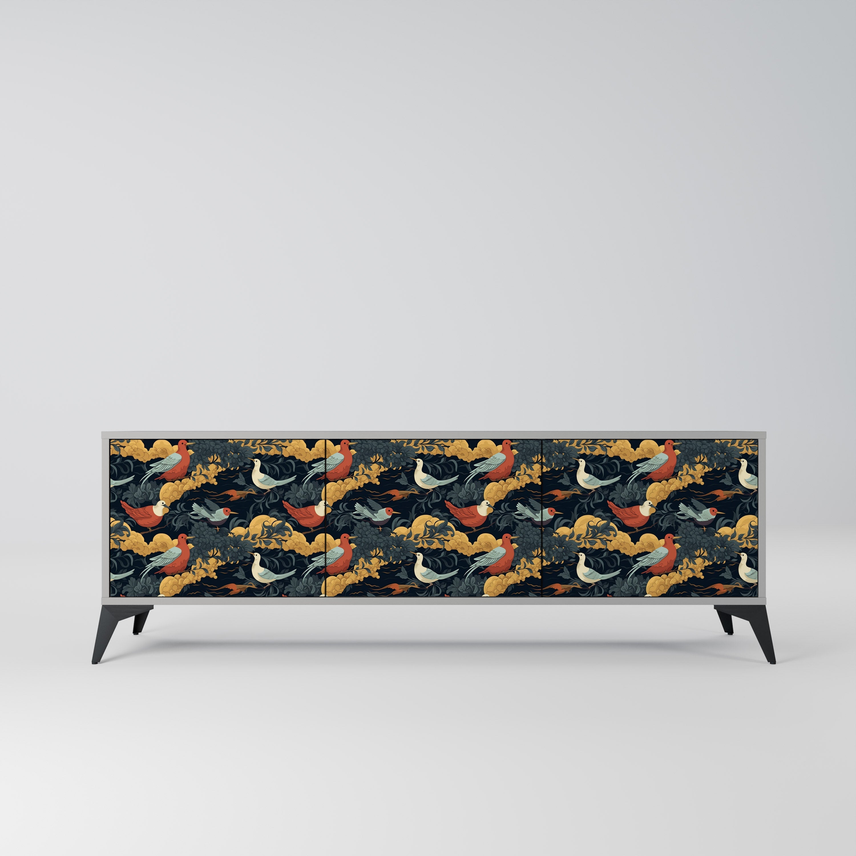 FOWLY DAZE Móvel de TV com 3 Portas em Acabamento Cinzento