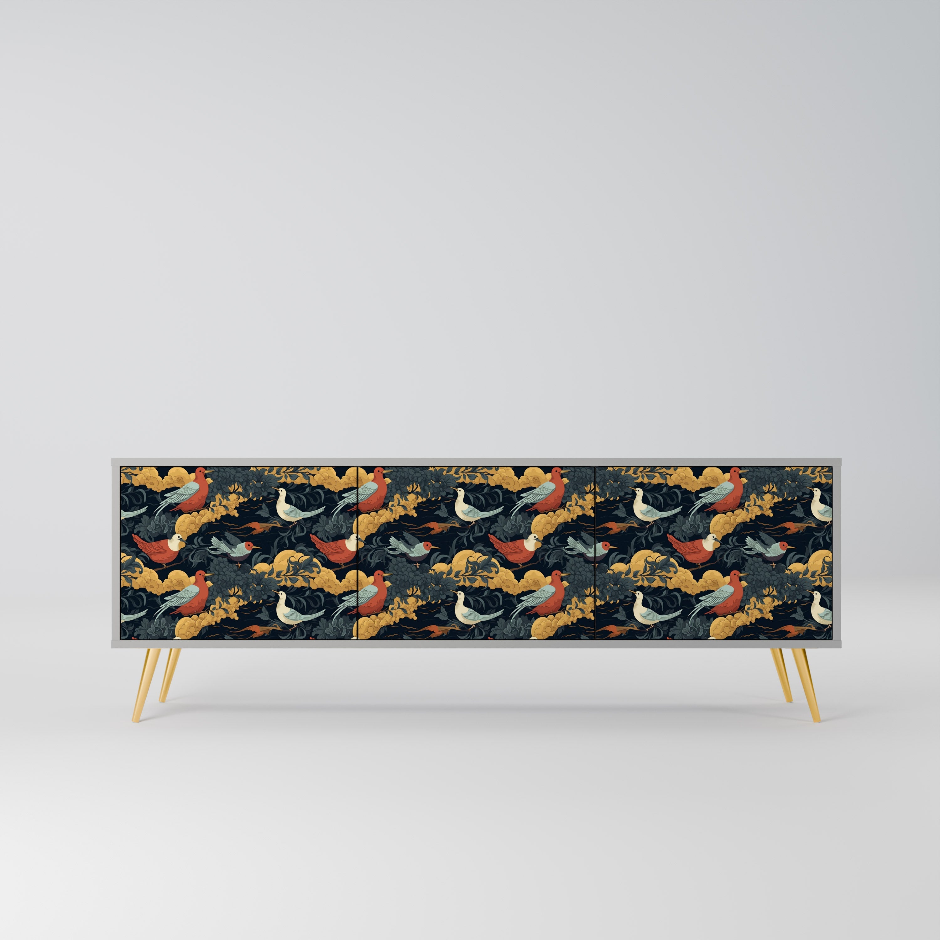 FOWLY DAZE Móvel de TV com 3 Portas em Acabamento Cinzento