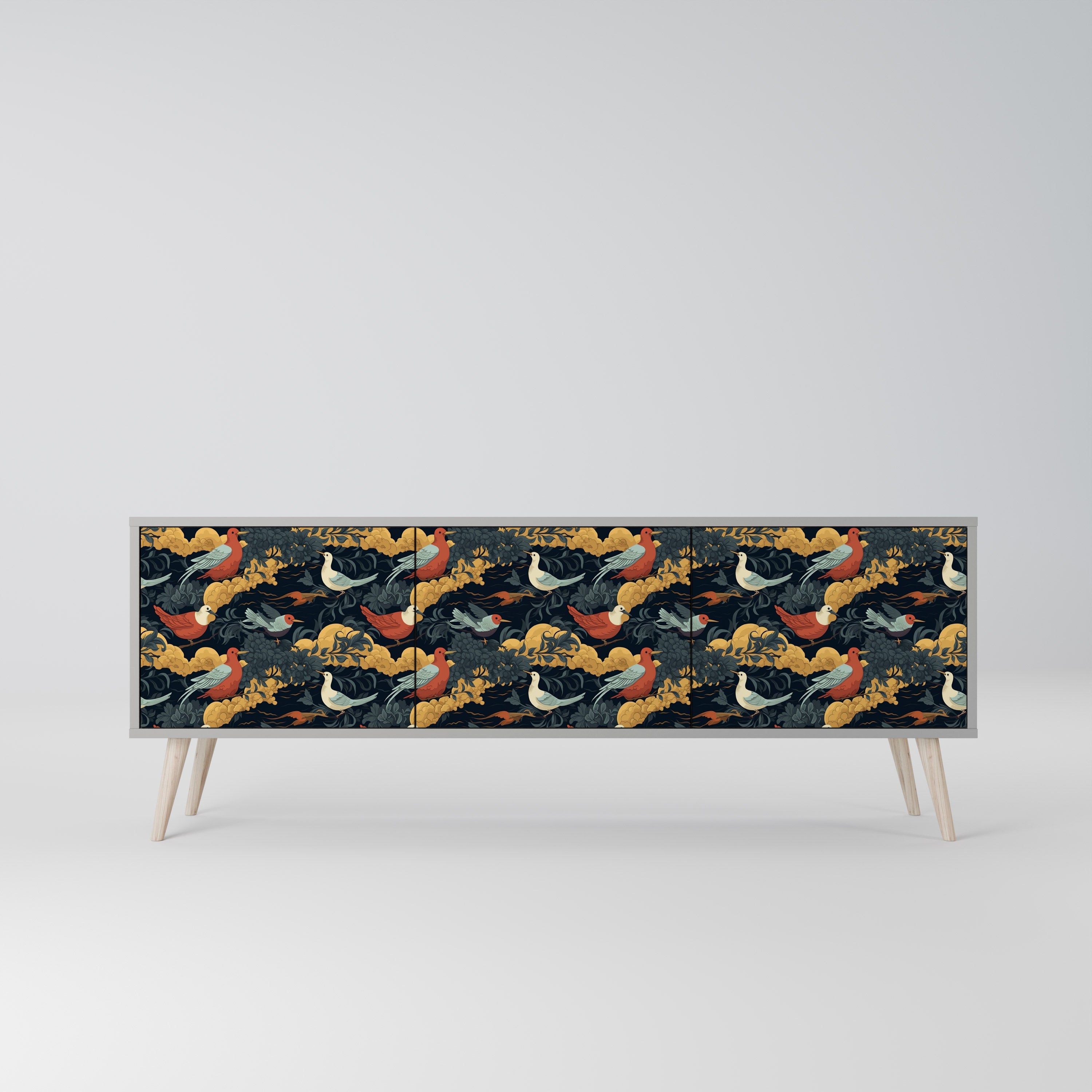 FOWLY DAZE Móvel de TV com 3 Portas em Acabamento Cinzento