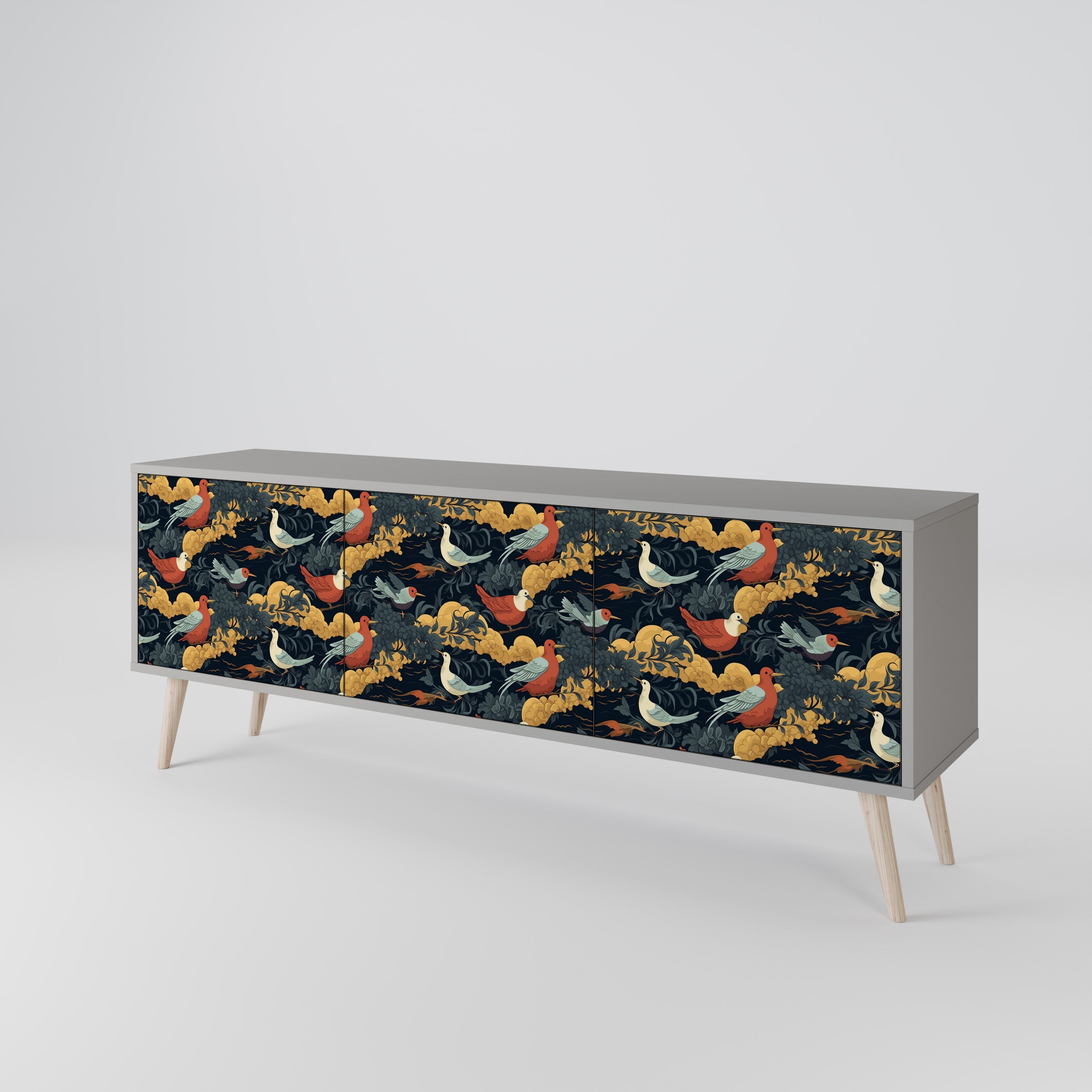 FOWLY DAZE Móvel de TV com 3 Portas em Acabamento Cinzento