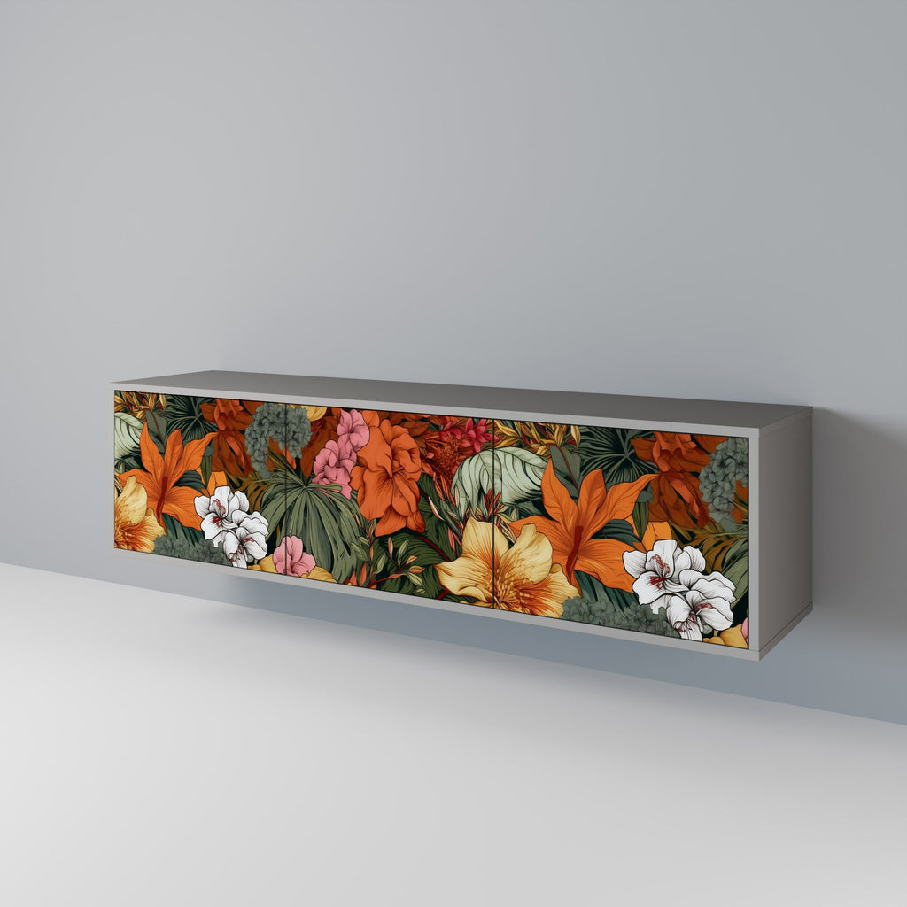 RADIANT FLORA 3-Door TV Stand in Grey Finish