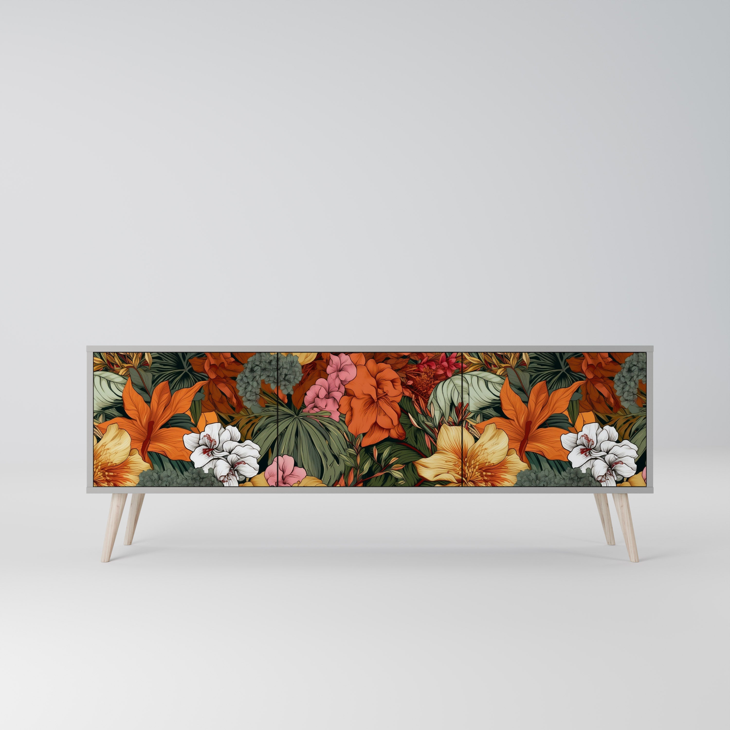 RADIANT FLORA Móvel de TV com 3 Portas em Acabamento Cinzento