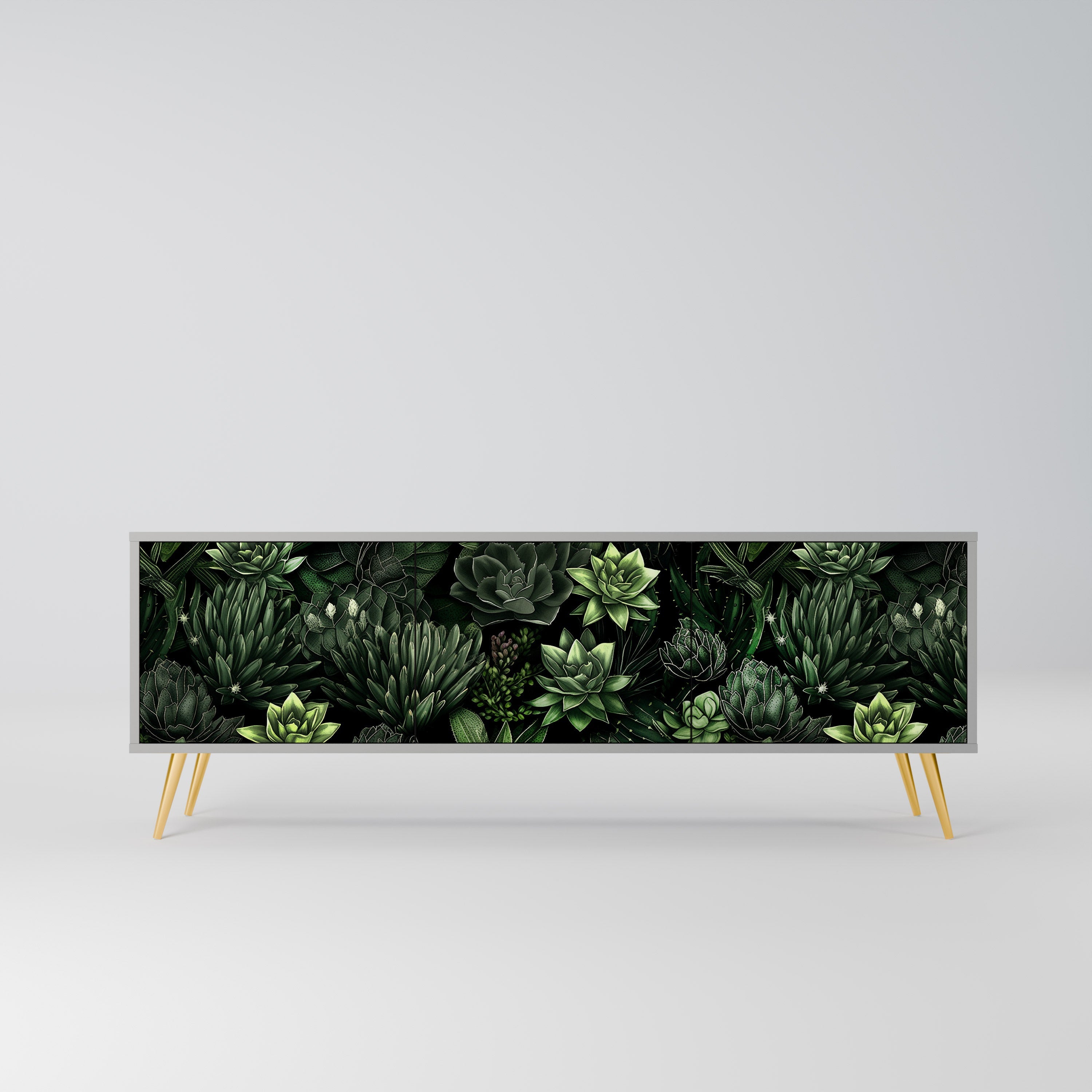 SUCCULENT JUNGLE Móvel de TV com 3 Portas em Acabamento Cinzento