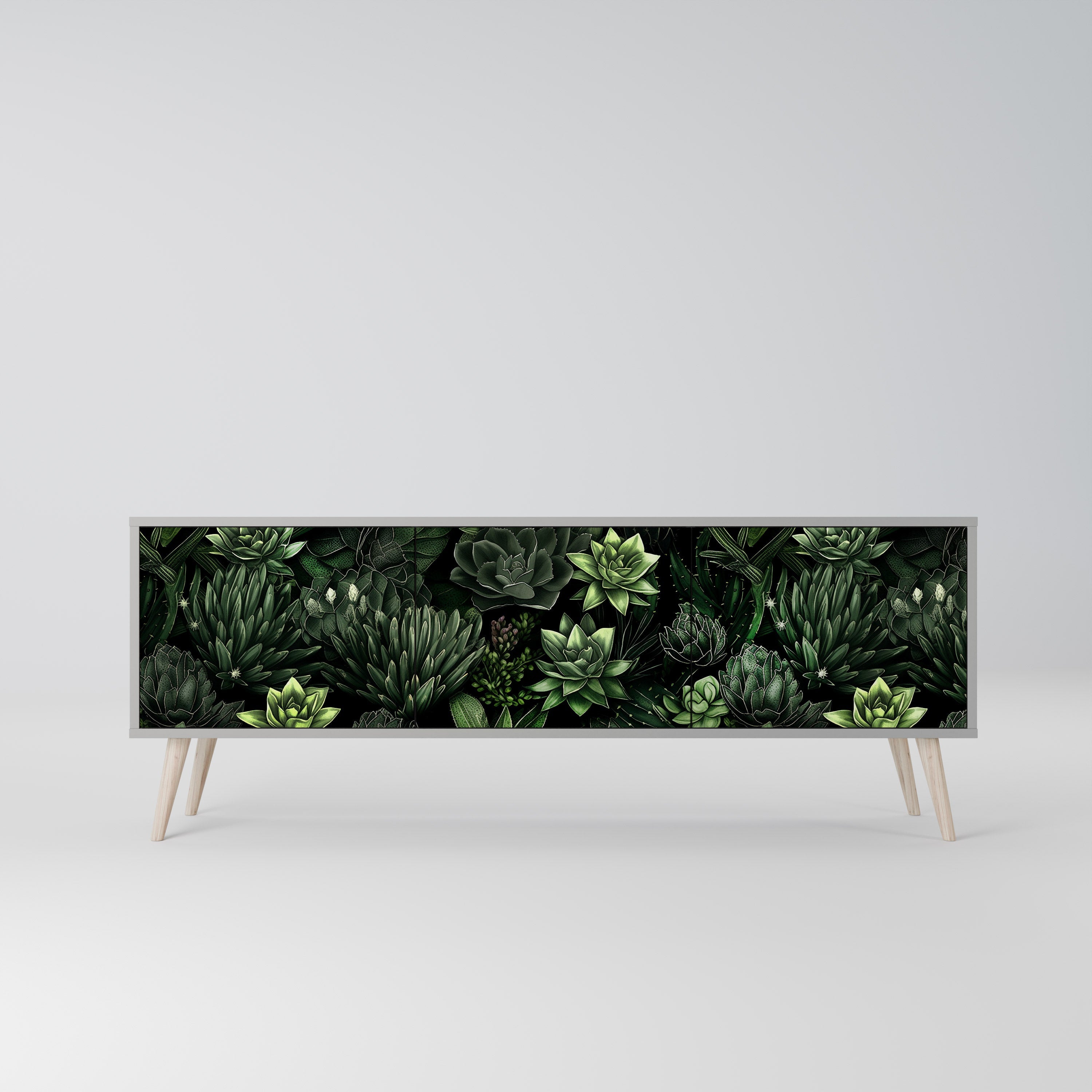 SUCCULENT JUNGLE Móvel de TV com 3 Portas em Acabamento Cinzento