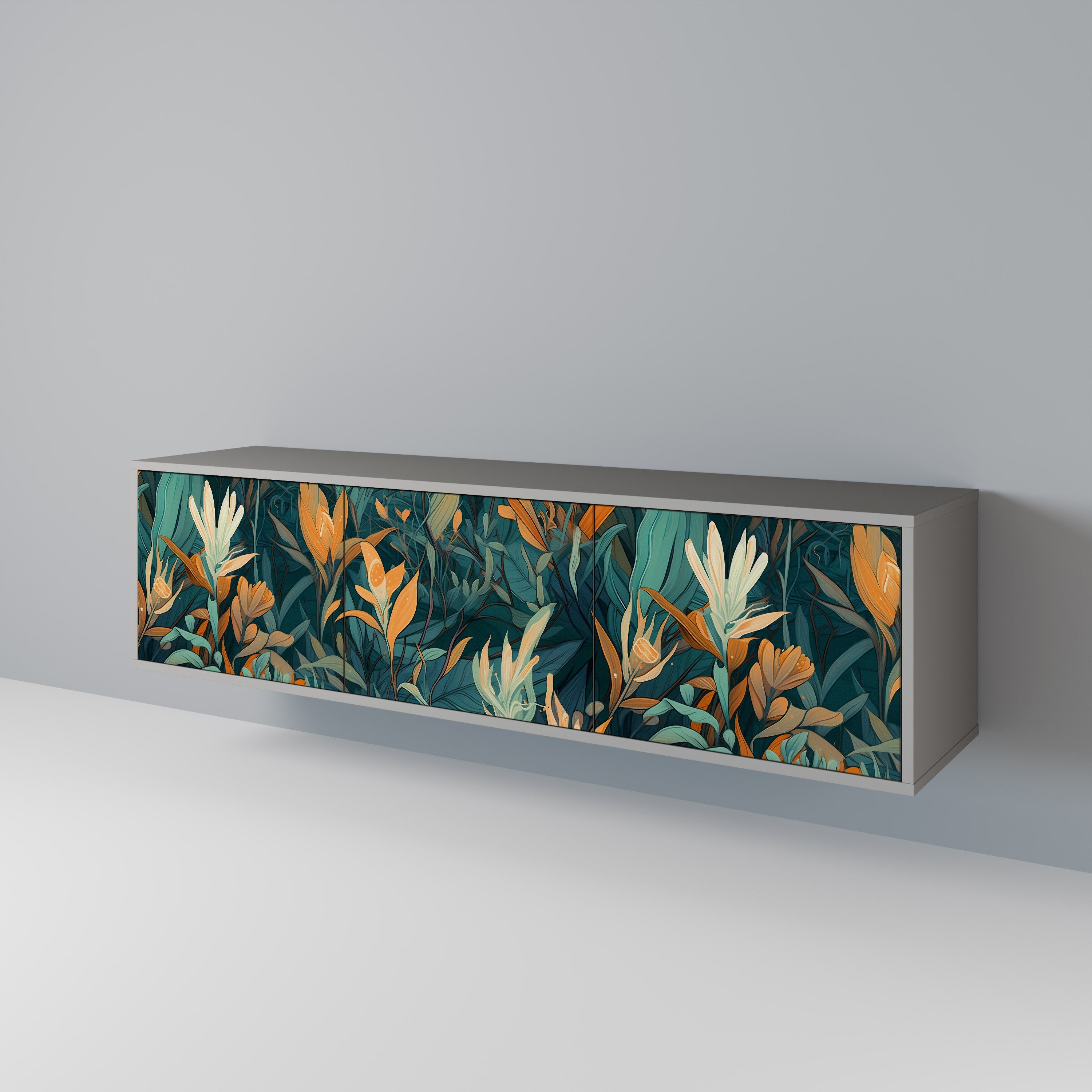 FLORAL SERENITY Móvel de TV com 3 Portas em Acabamento Cinzento