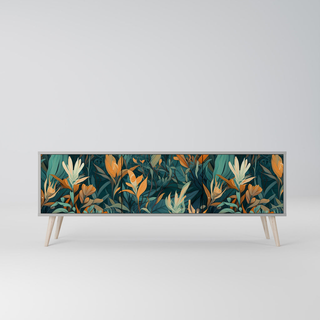 FLORAL SERENITY Móvel de TV com 3 Portas em Acabamento Cinzento