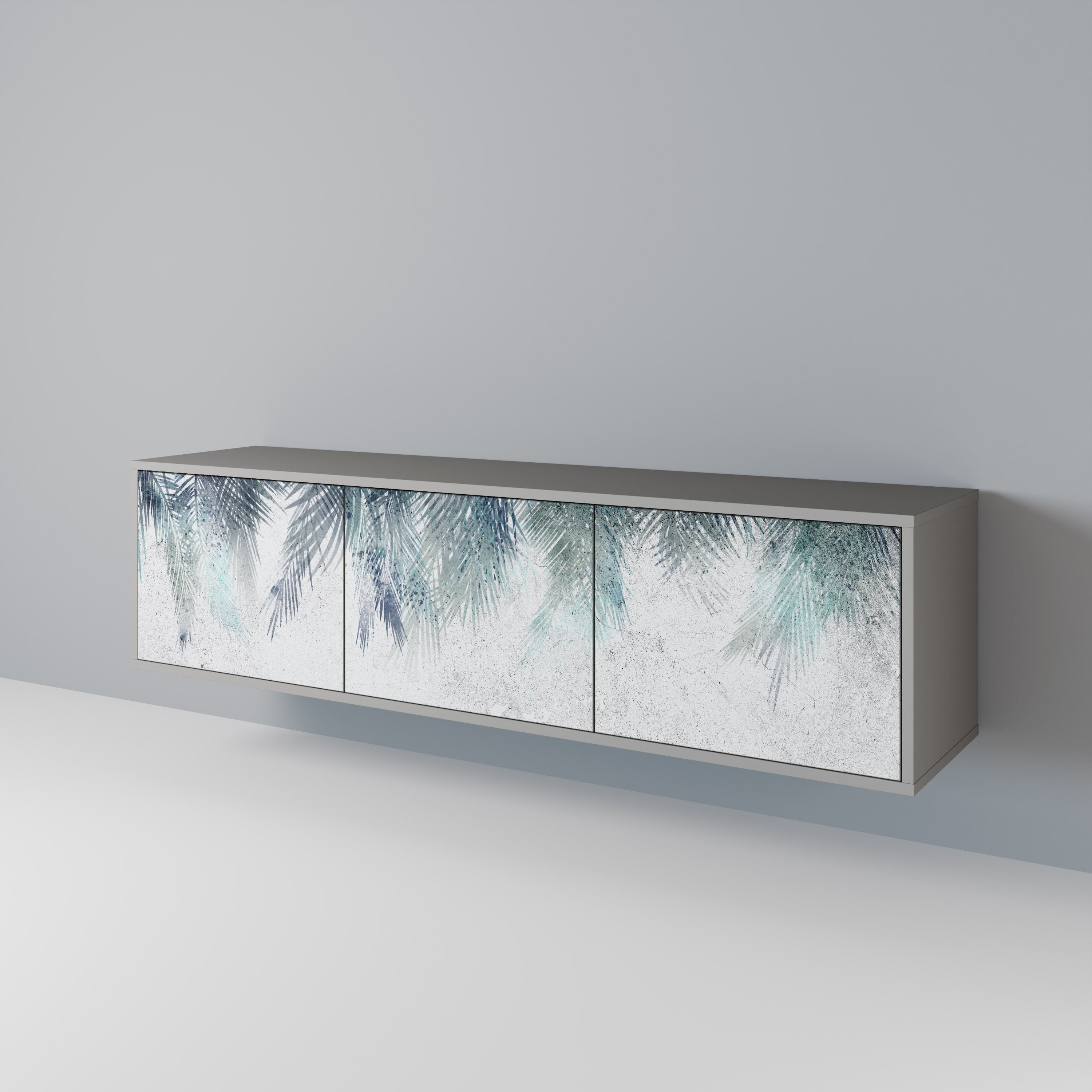 PALM VEIL Móvel de TV com 3 Portas em Acabamento Cinzento