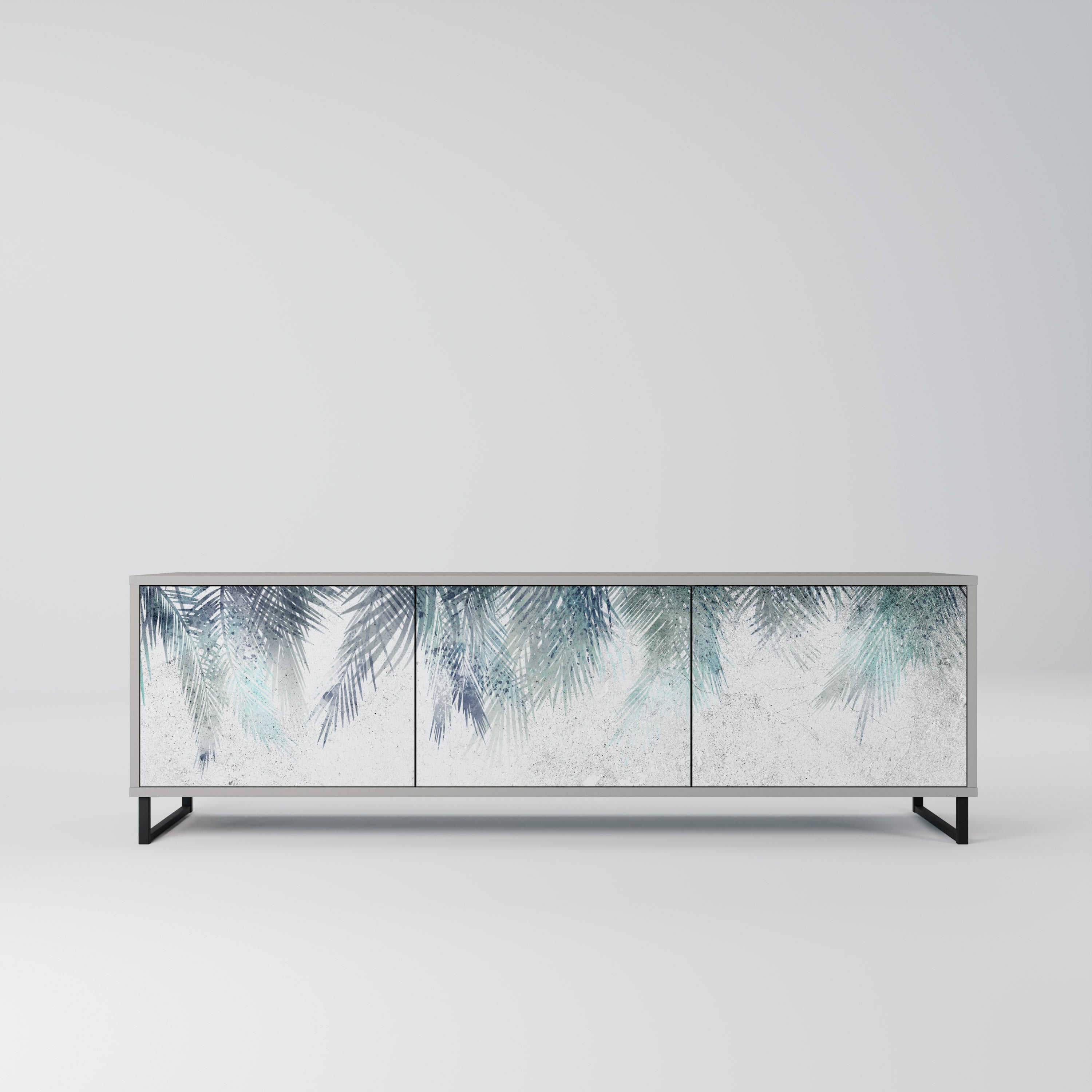 PALM VEIL Móvel de TV com 3 Portas em Acabamento Cinzento