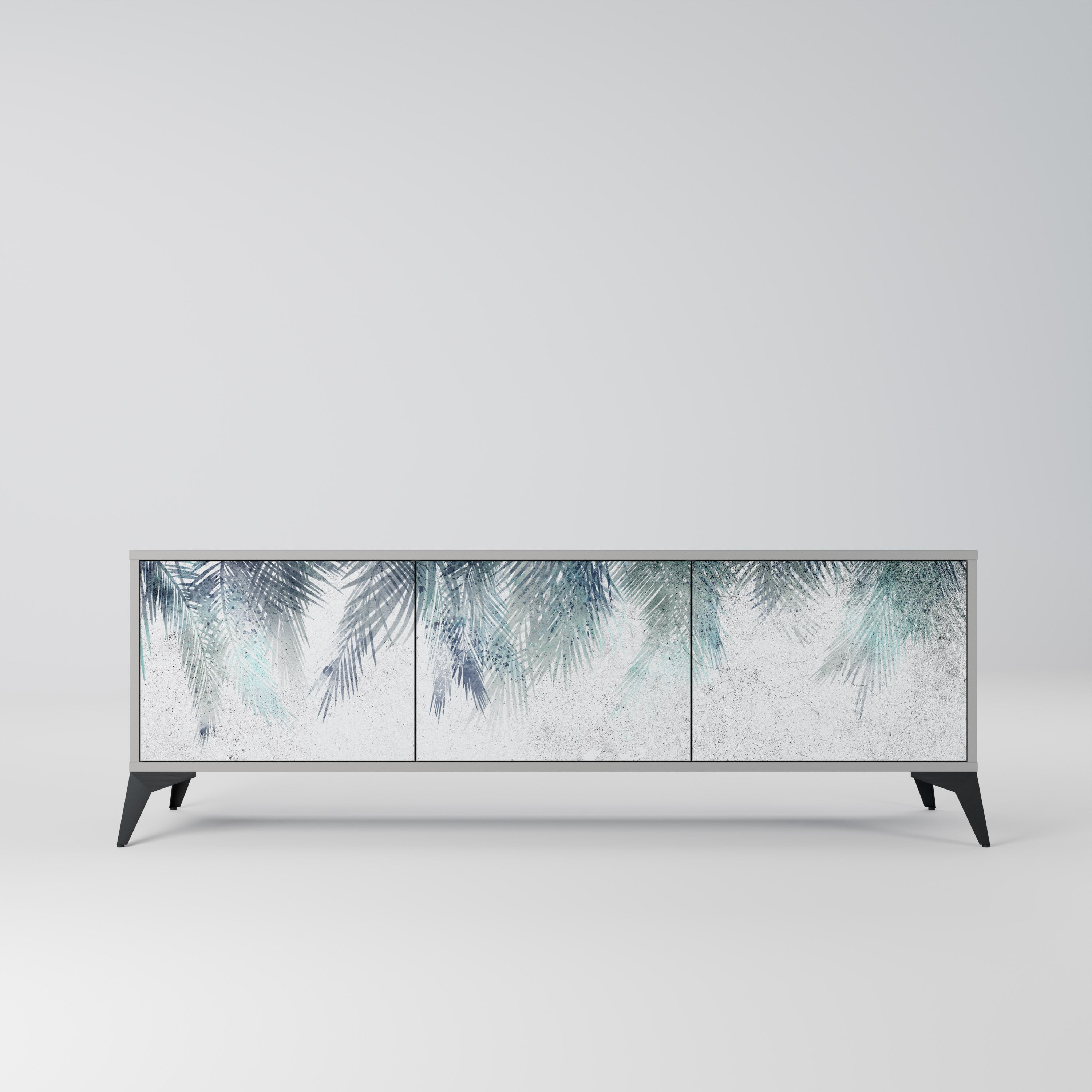 PALM VEIL Móvel de TV com 3 Portas em Acabamento Cinzento