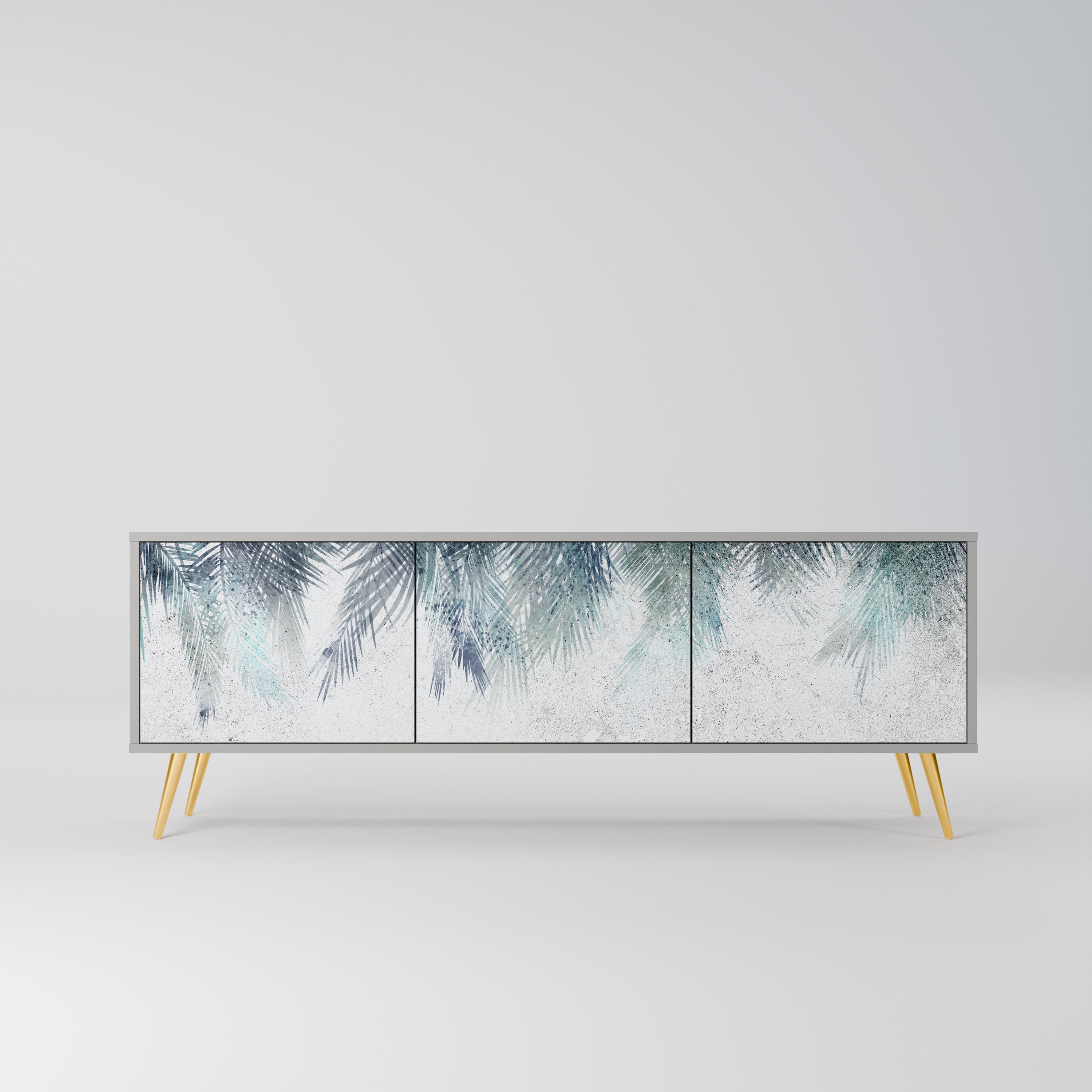 PALM VEIL Móvel de TV com 3 Portas em Acabamento Cinzento