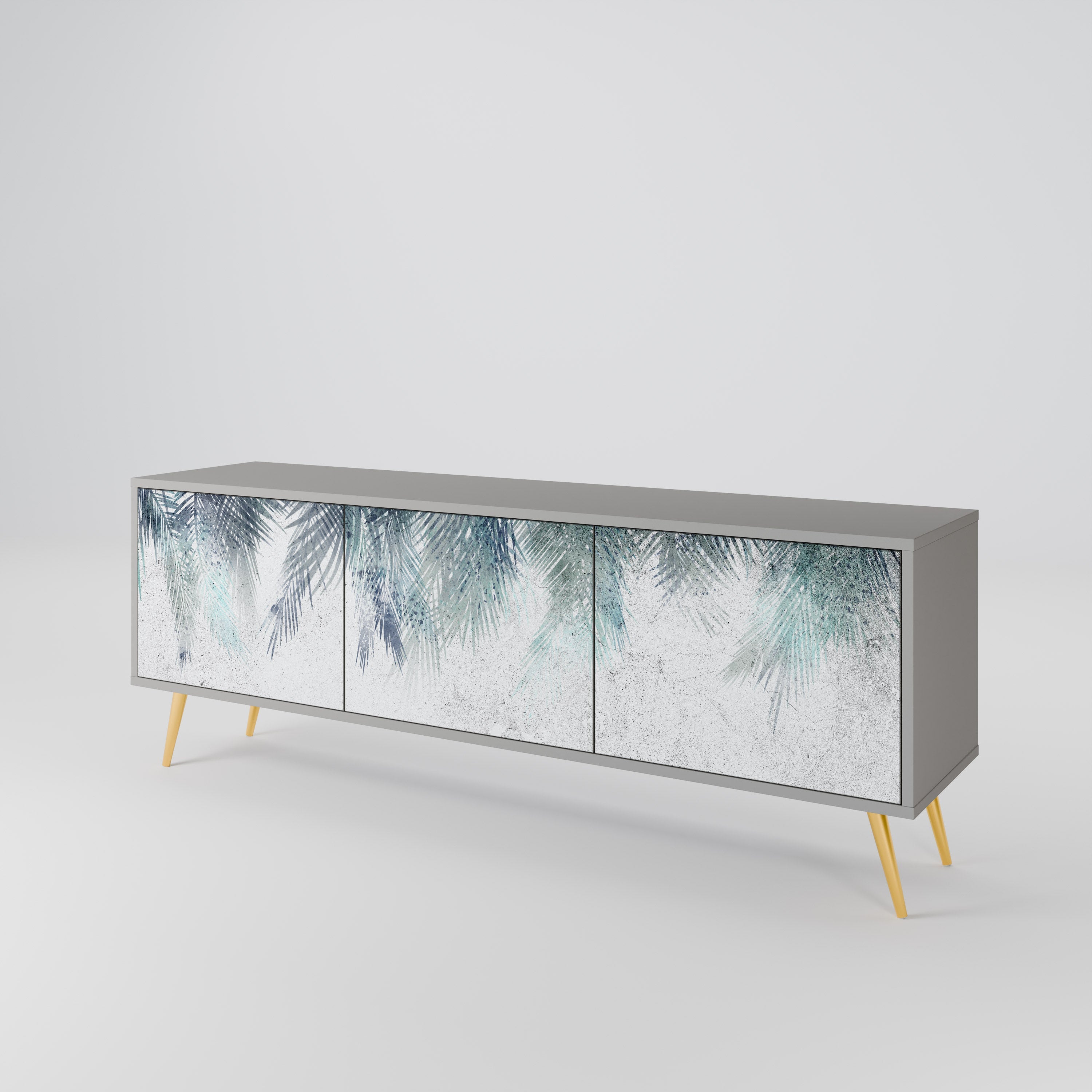 PALM VEIL Móvel de TV com 3 Portas em Acabamento Cinzento