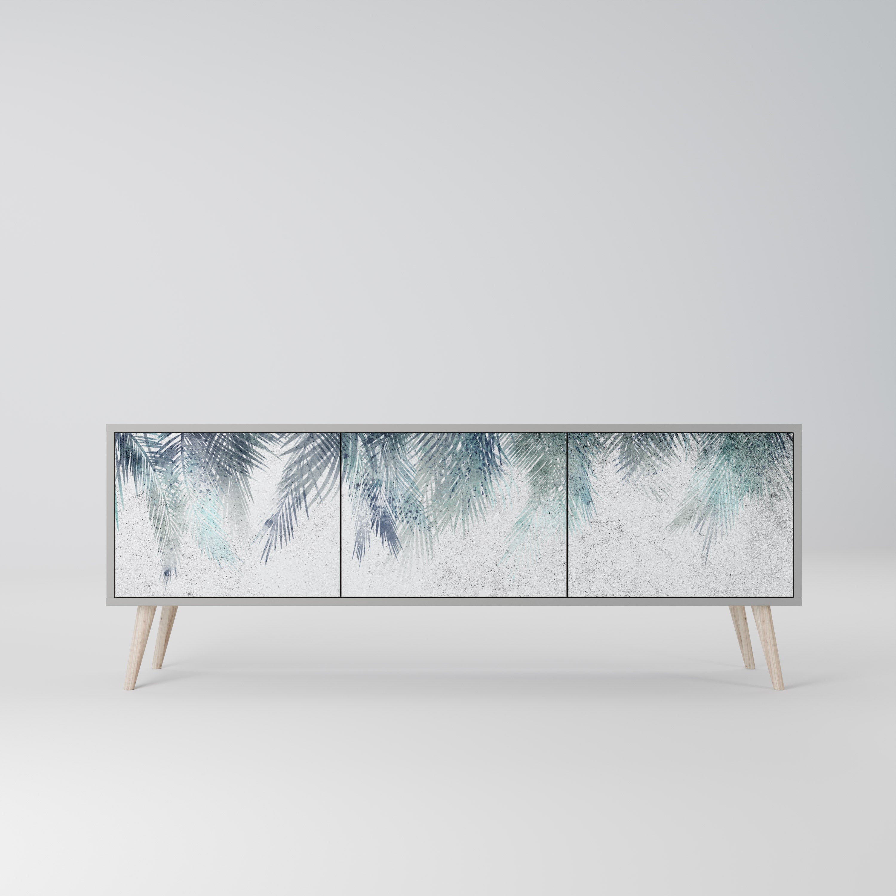 PALM VEIL Móvel de TV com 3 Portas em Acabamento Cinzento