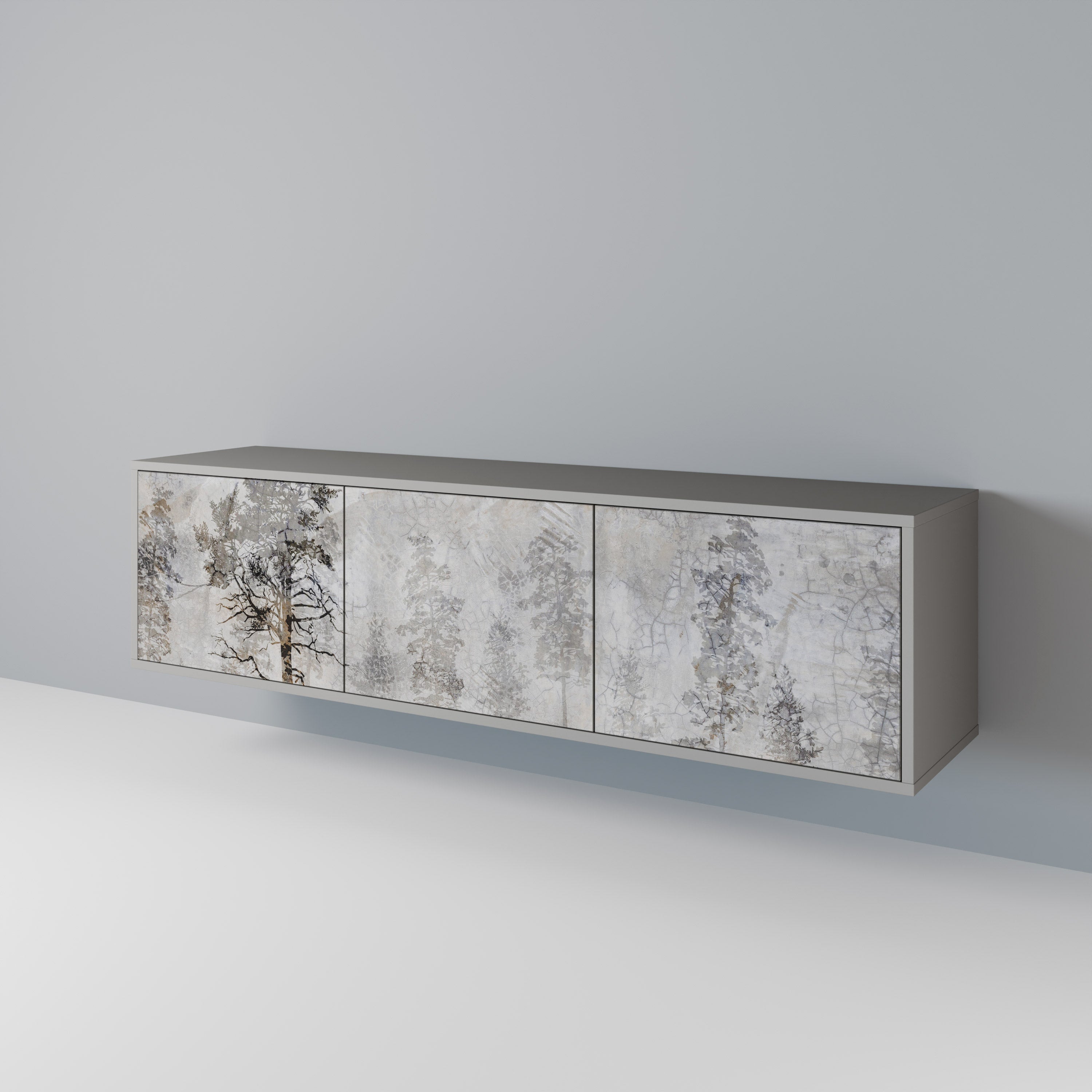 FADE IN THE TREES 3-Door TV Stand in Grey Finish