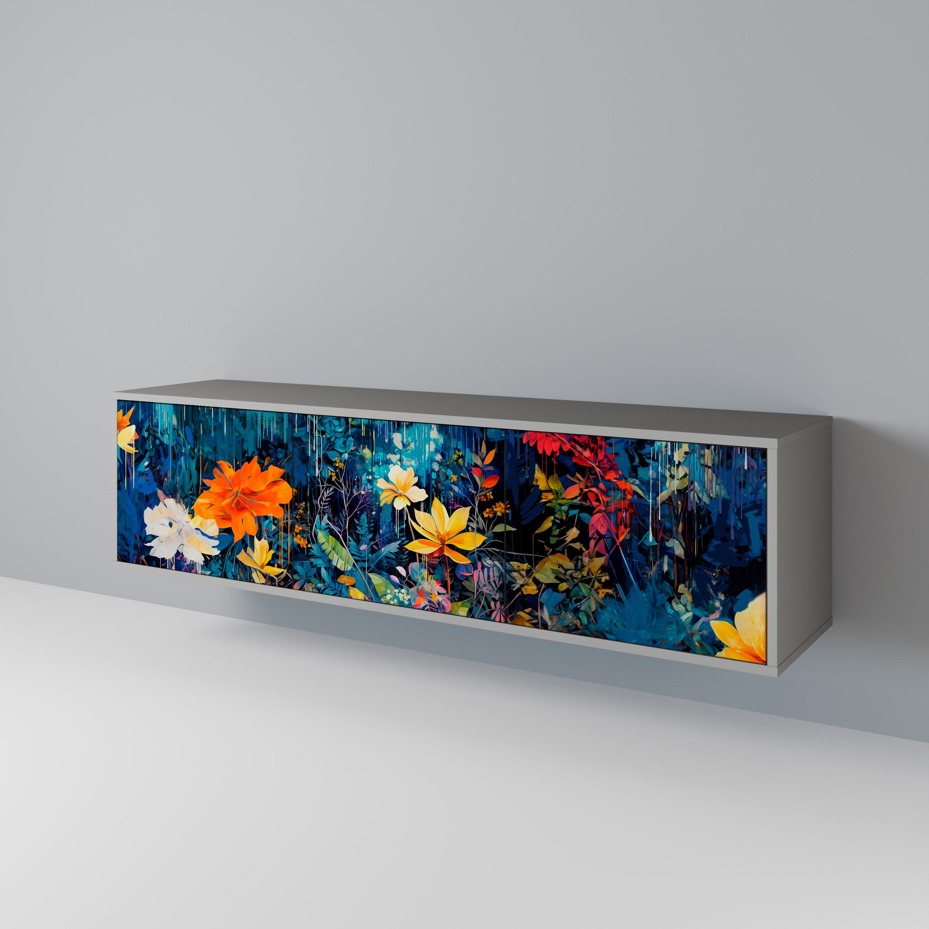 MIDNIGHT BLOSSOM Móvel de TV com 3 Portas em Acabamento Cinzento