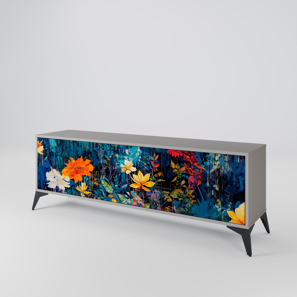 MIDNIGHT BLOSSOM Móvel de TV com 3 Portas em Acabamento Cinzento