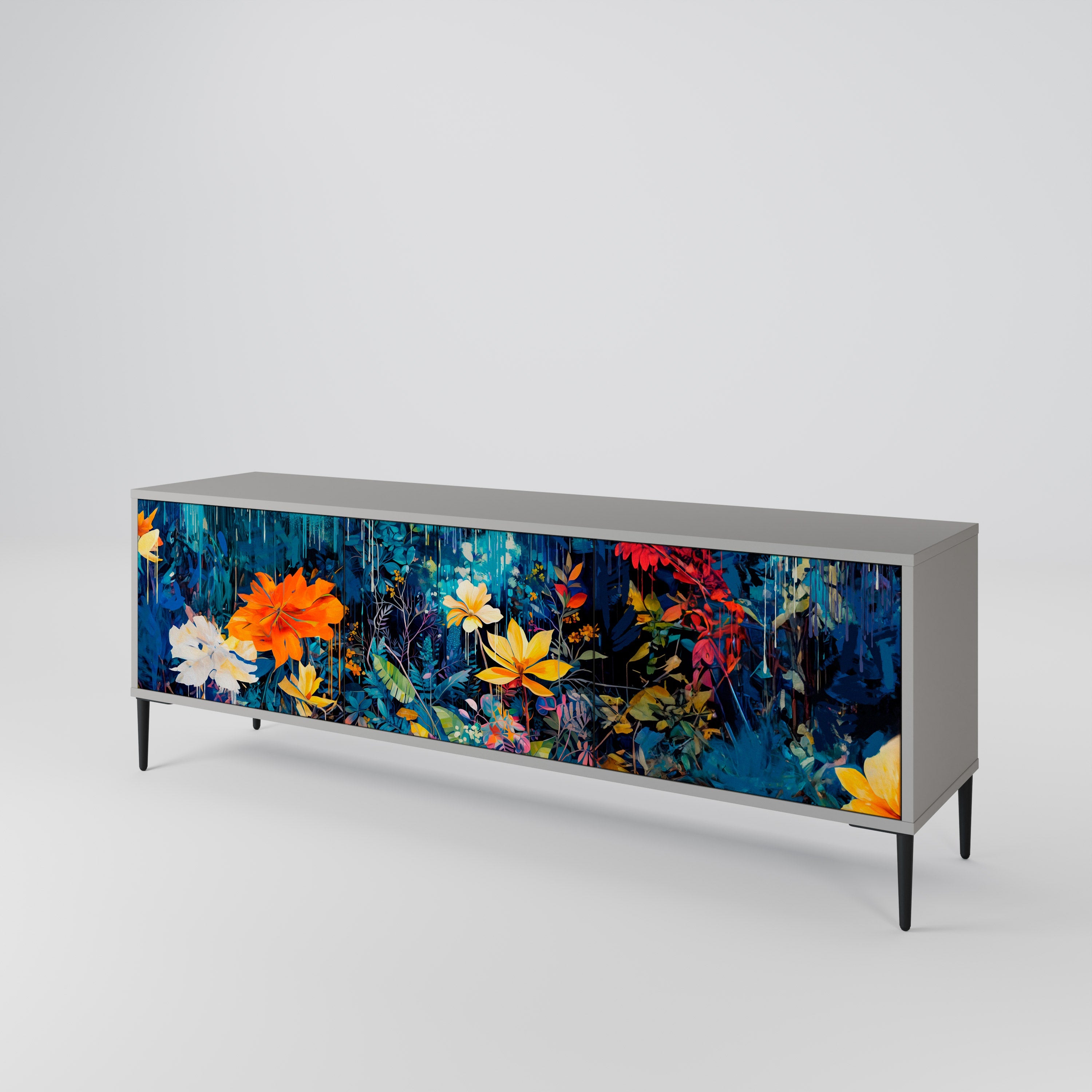 MIDNIGHT BLOSSOM Móvel de TV com 3 Portas em Acabamento Cinzento