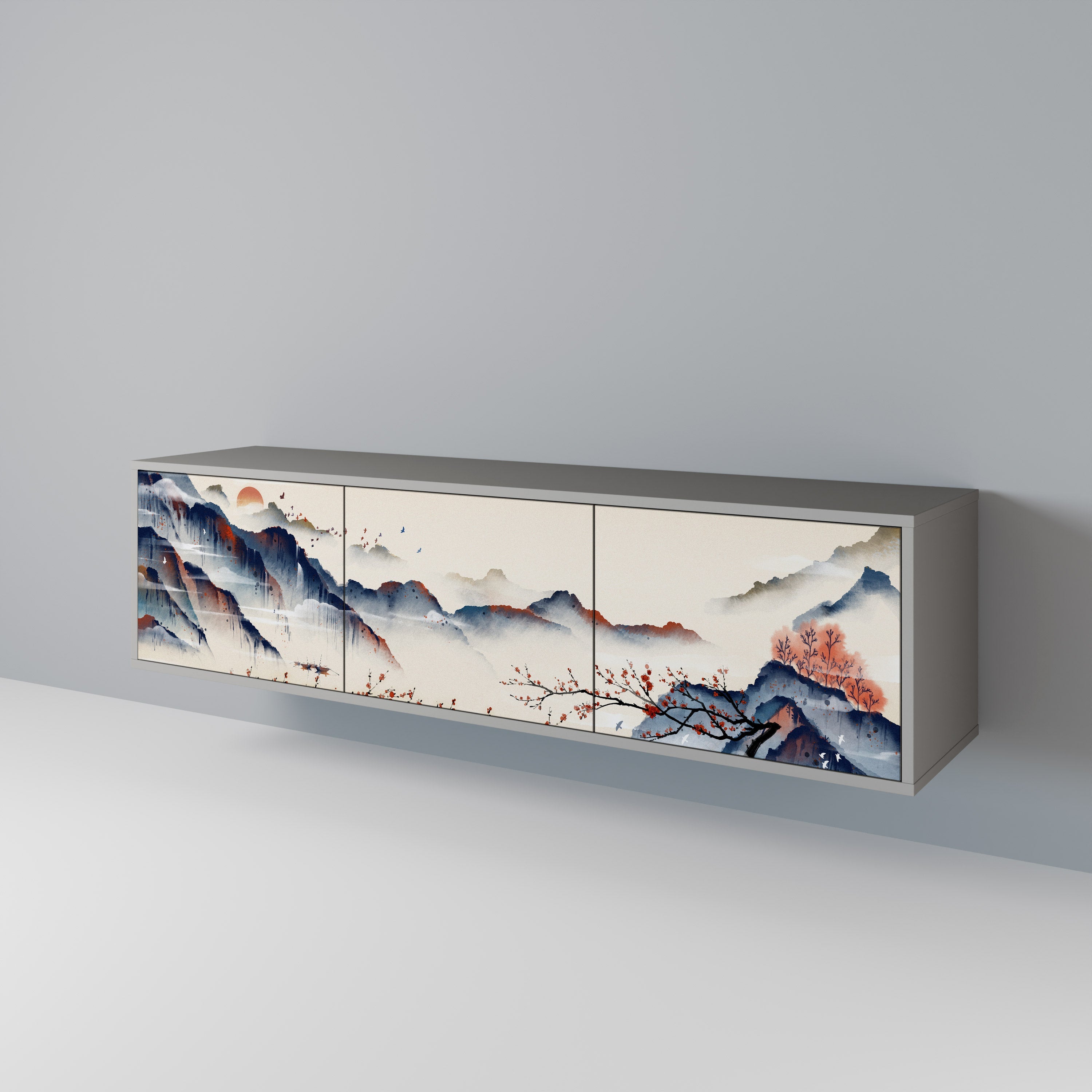 JAPANESE LANDSCAPE Móvel de TV com 3 Portas em Acabamento Cinzento