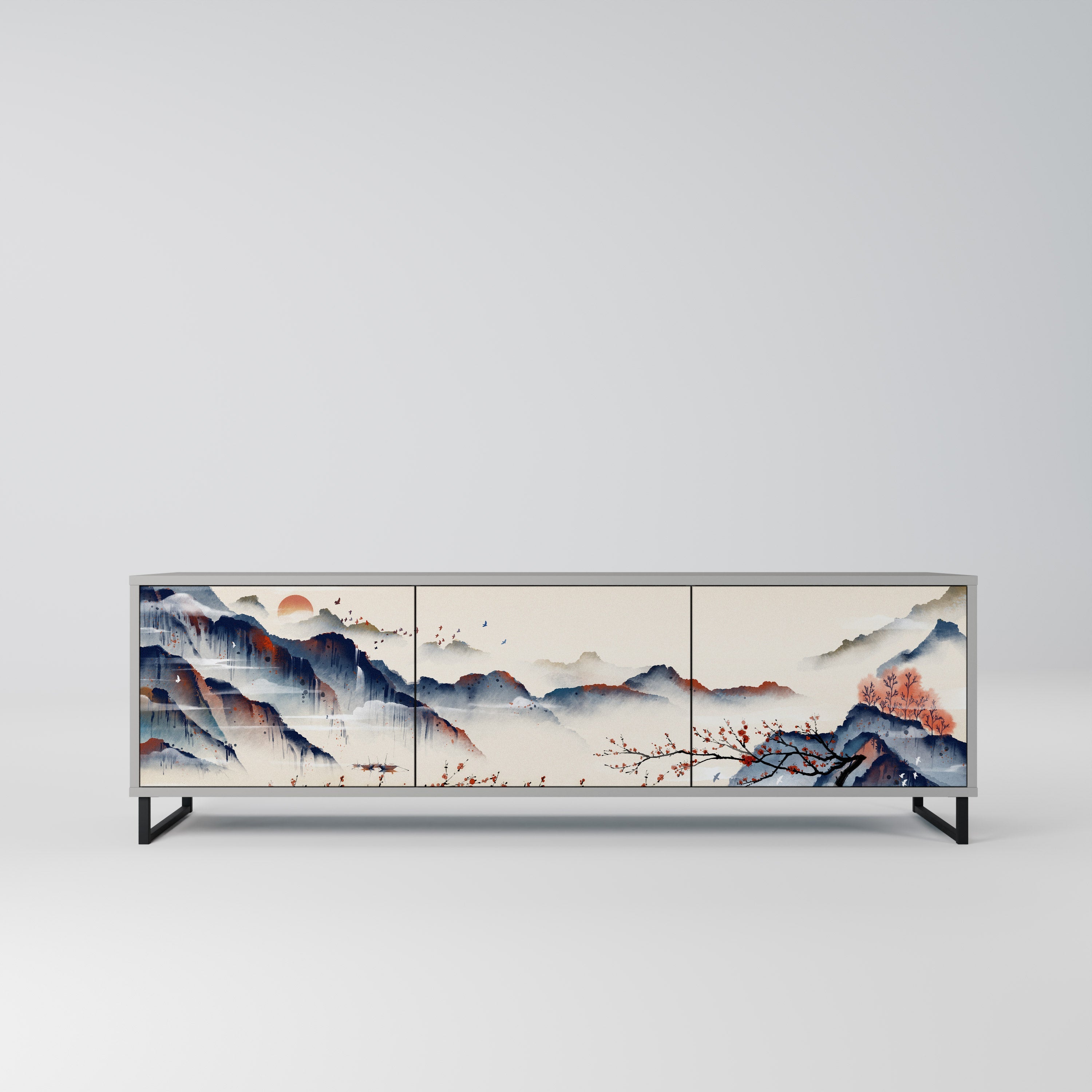 JAPANESE LANDSCAPE Móvel de TV com 3 Portas em Acabamento Cinzento