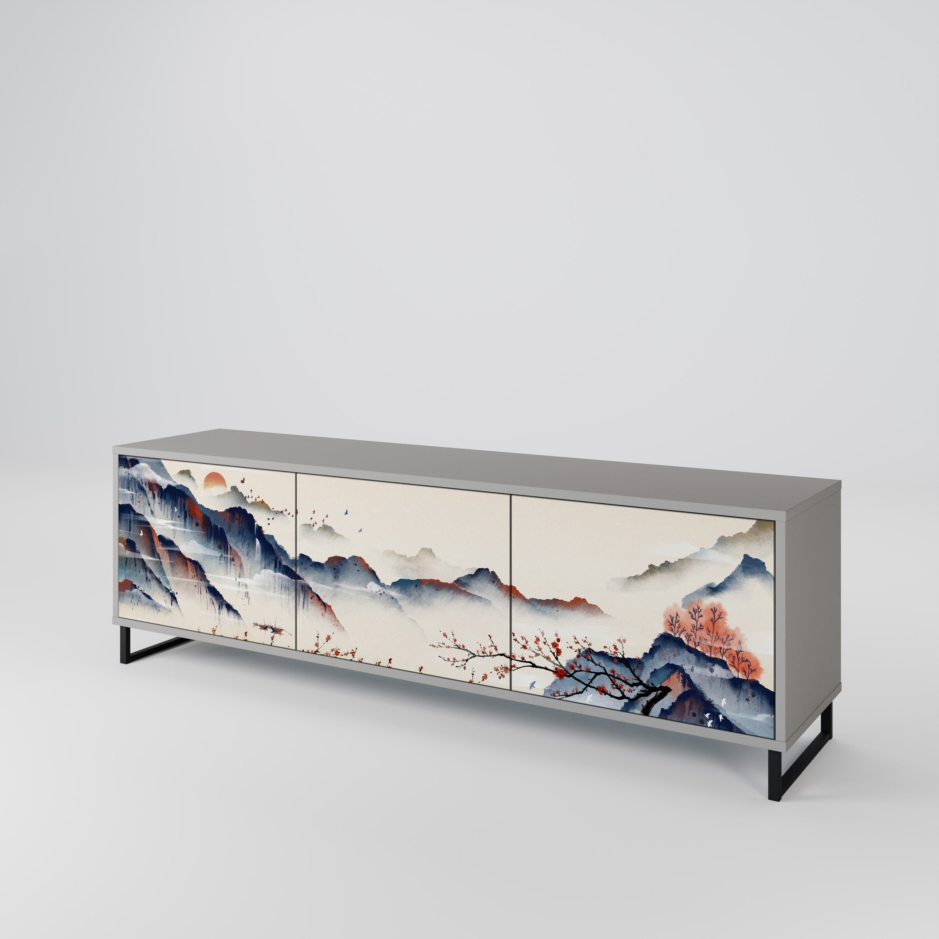 JAPANESE LANDSCAPE Móvel de TV com 3 Portas em Acabamento Cinzento