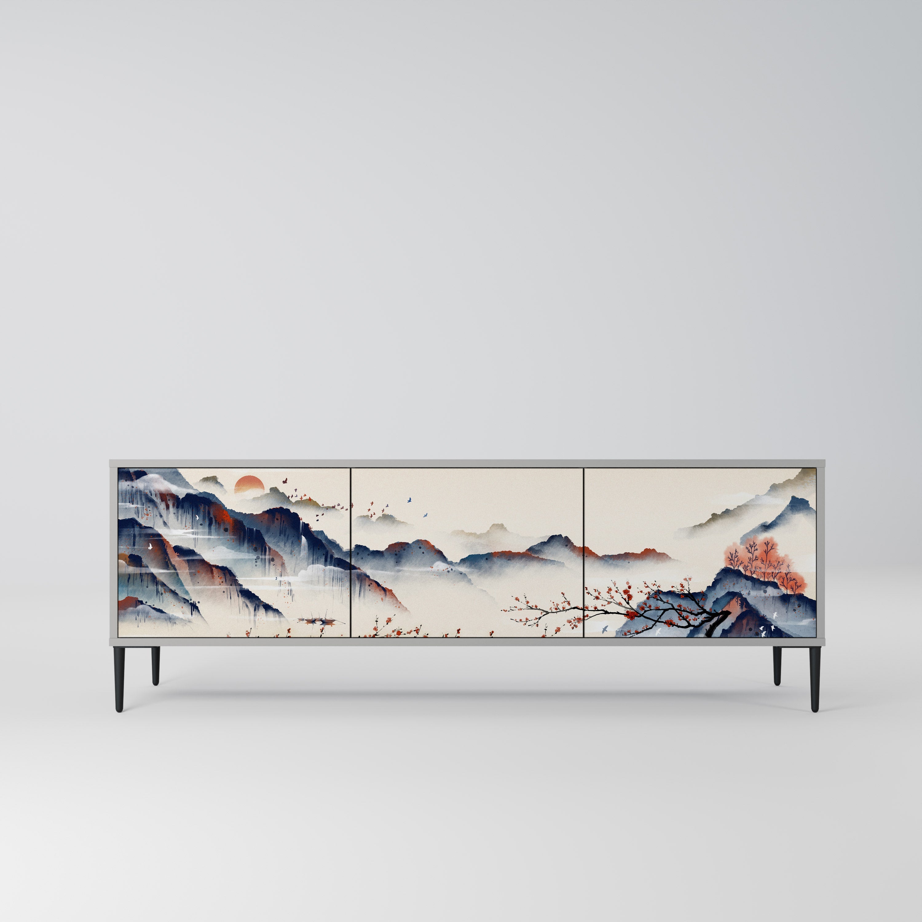 JAPANESE LANDSCAPE Móvel de TV com 3 Portas em Acabamento Cinzento