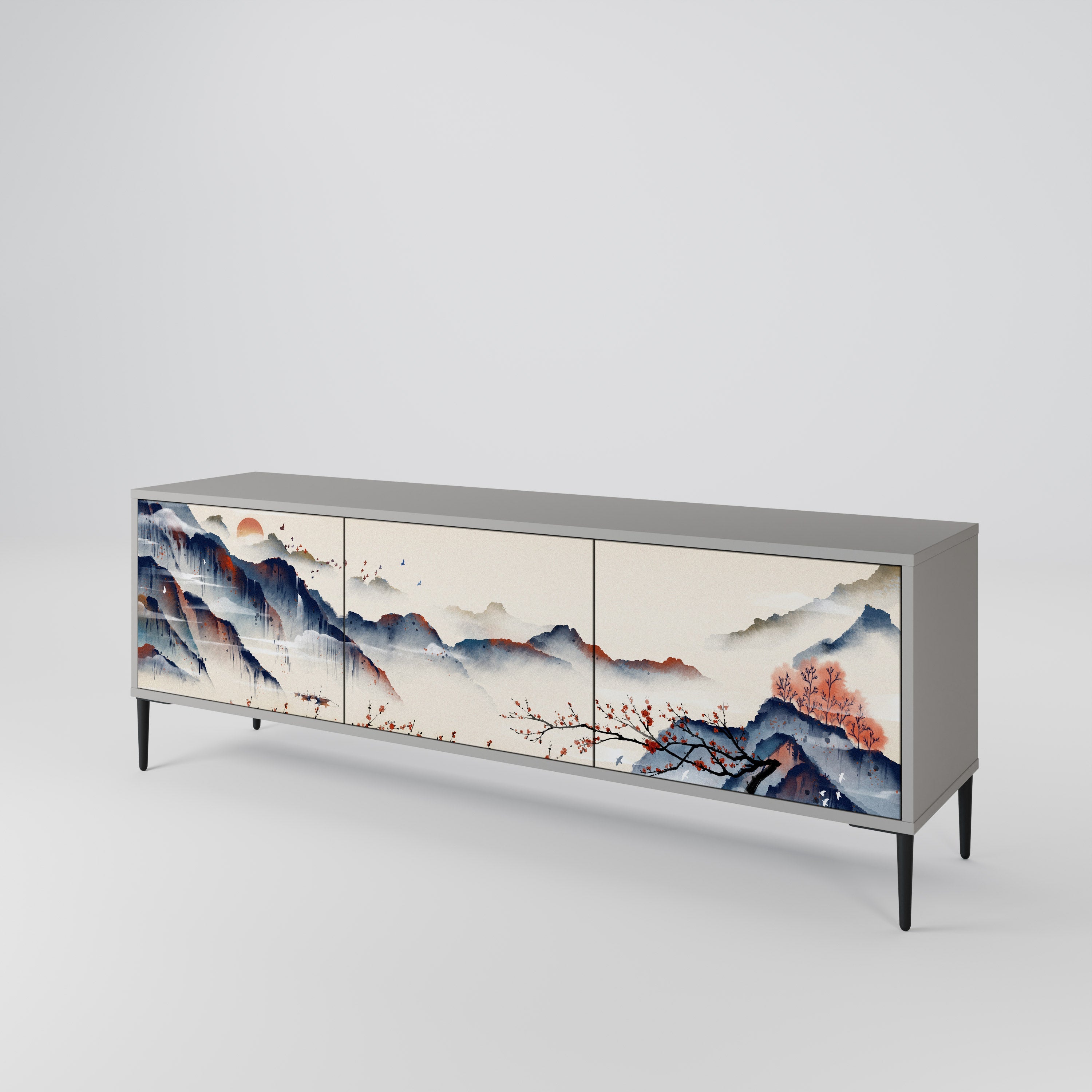 JAPANESE LANDSCAPE Móvel de TV com 3 Portas em Acabamento Cinzento