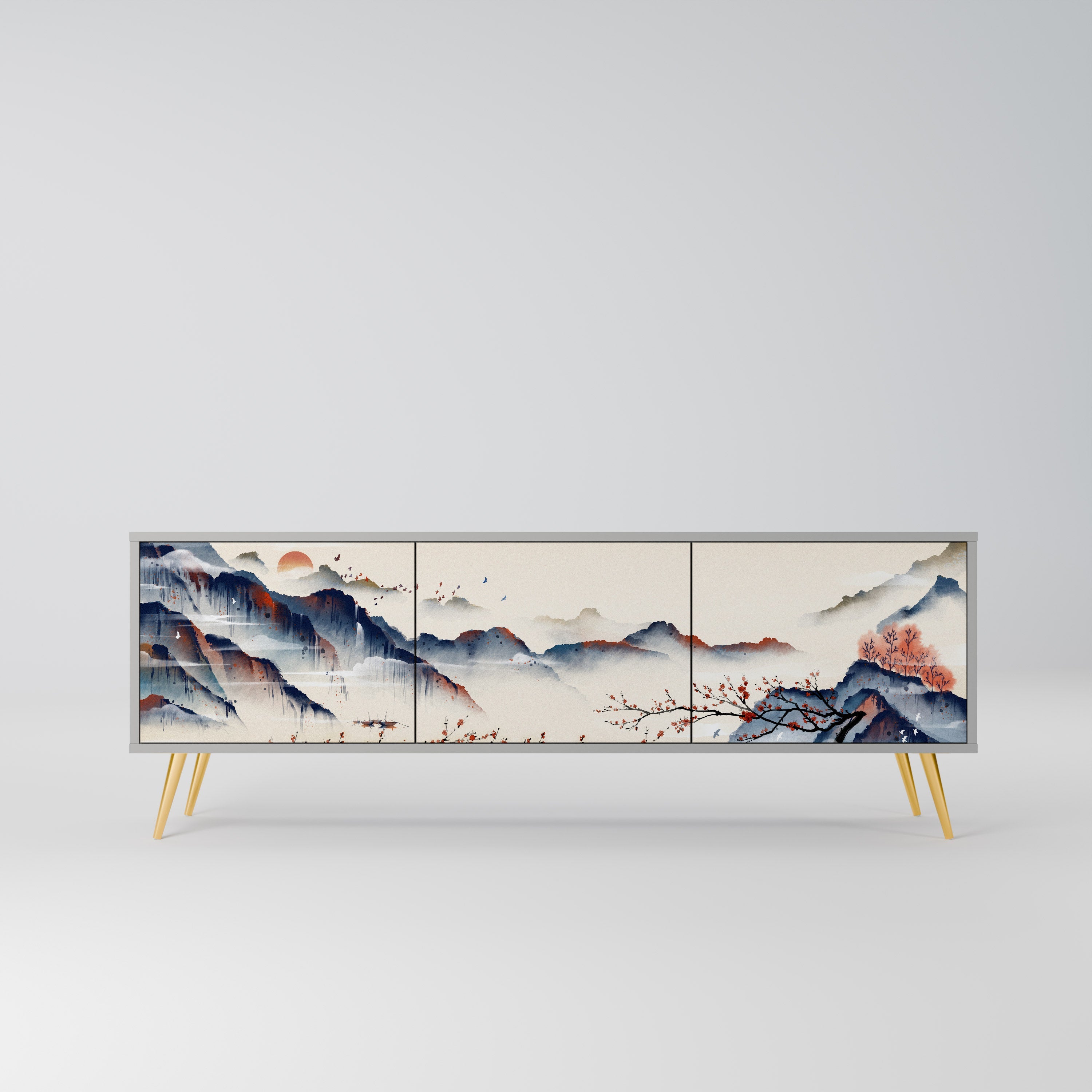 JAPANESE LANDSCAPE Móvel de TV com 3 Portas em Acabamento Cinzento