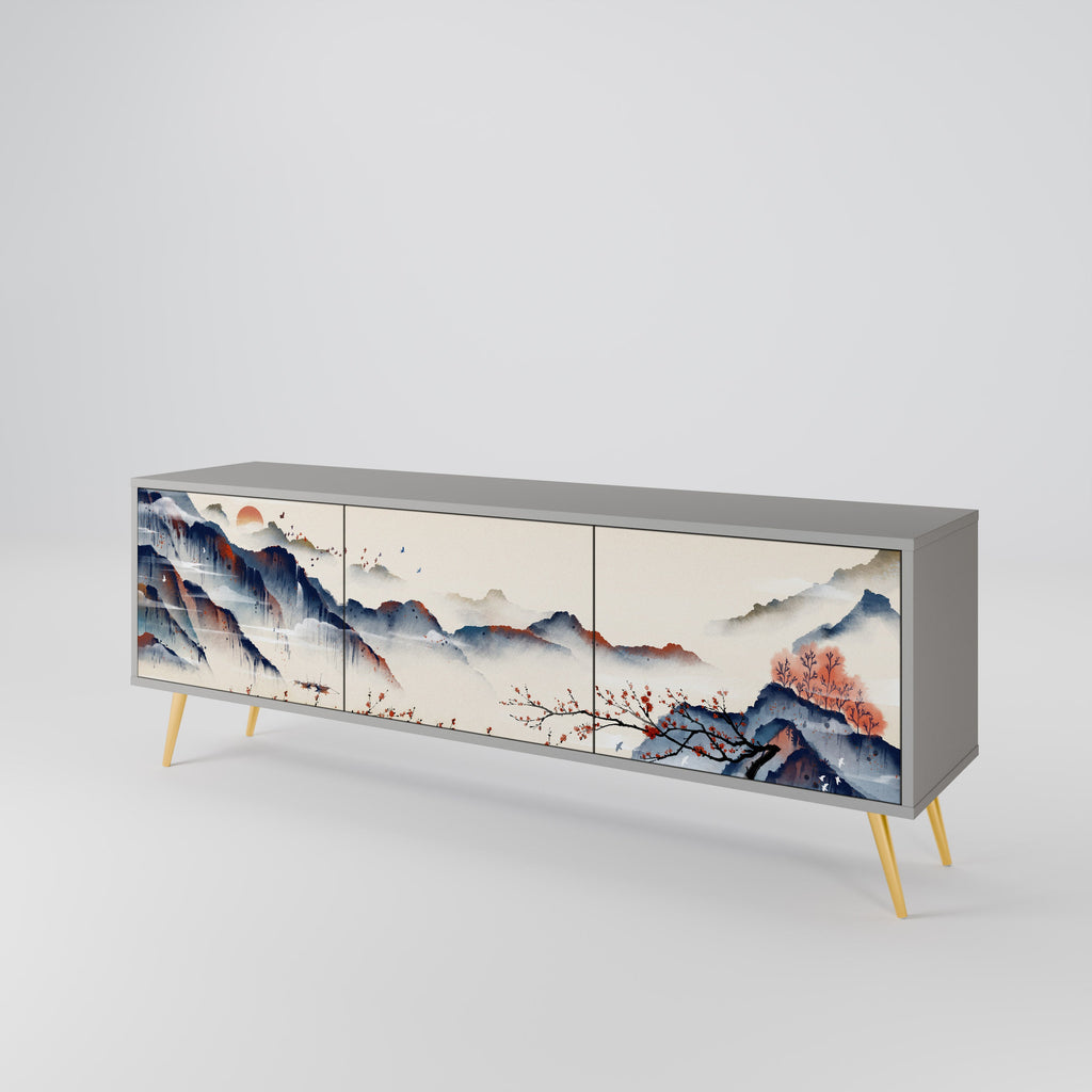 JAPANESE LANDSCAPE Móvel de TV com 3 Portas em Acabamento Cinzento