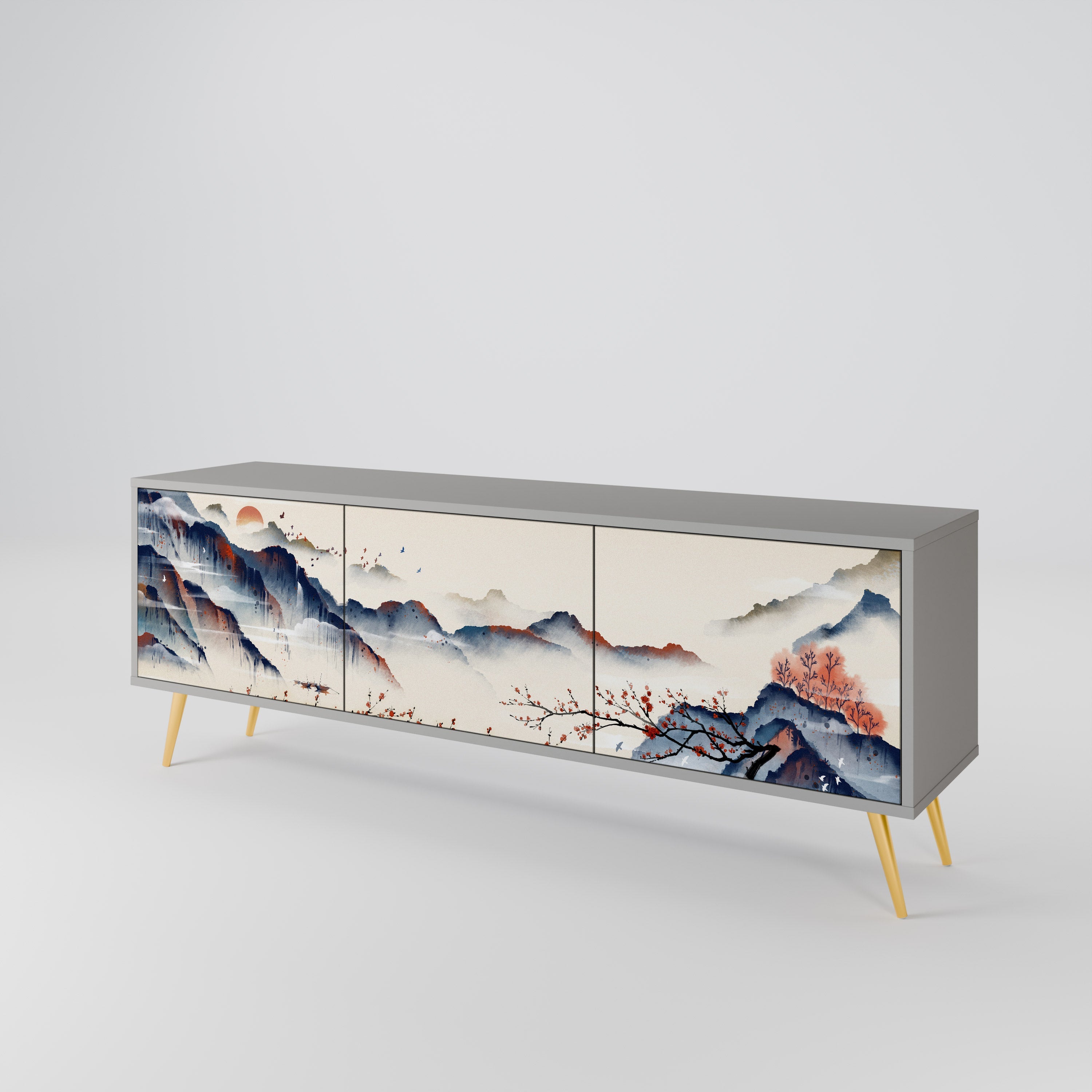 JAPANESE LANDSCAPE Móvel de TV com 3 Portas em Acabamento Cinzento