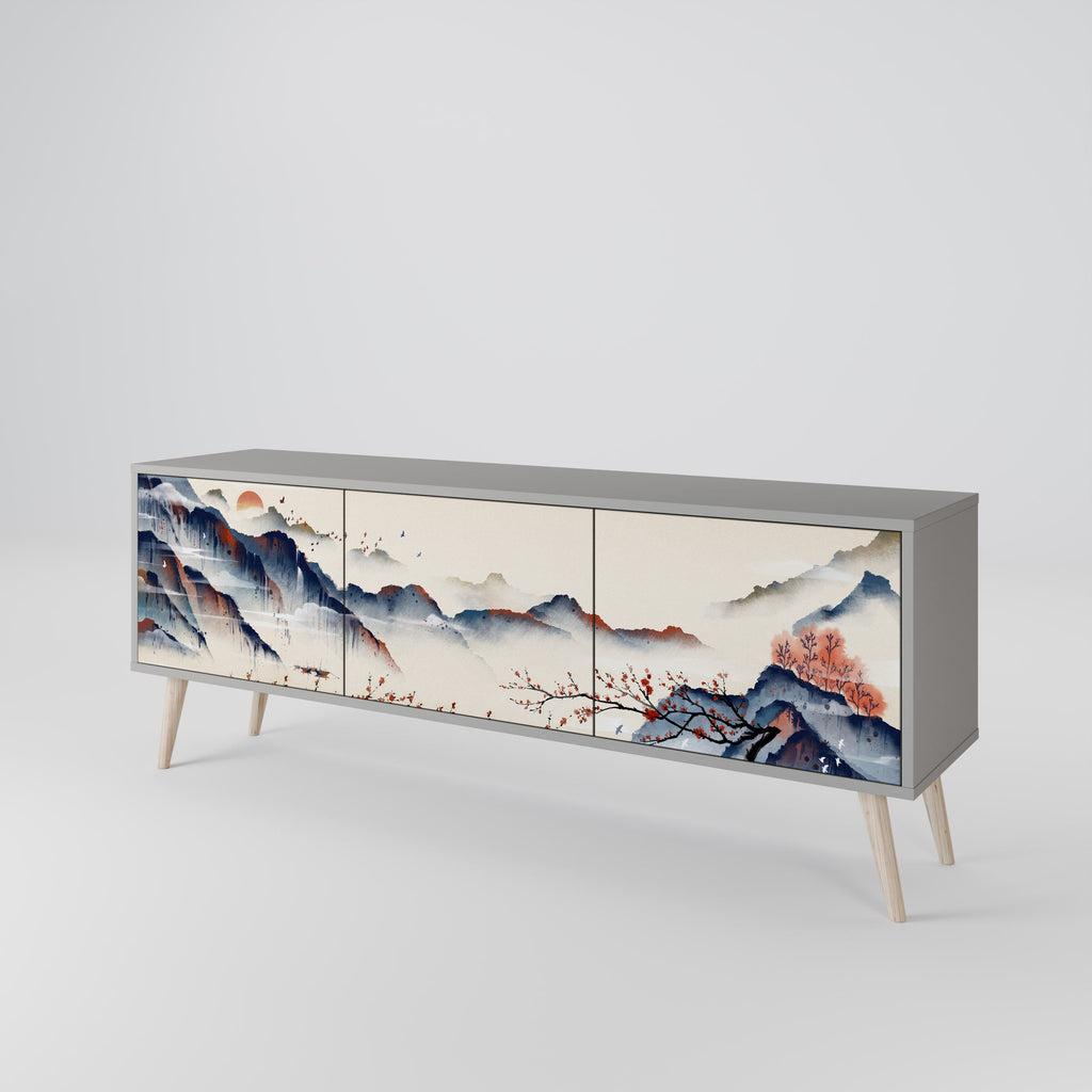 JAPANESE LANDSCAPE Móvel de TV com 3 Portas em Acabamento Cinzento