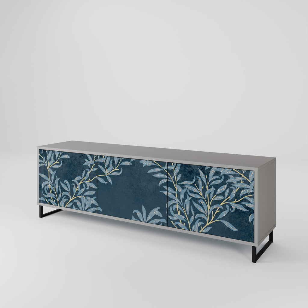 BLUE LEAVES 3-Door TV Stand in Grey Finish