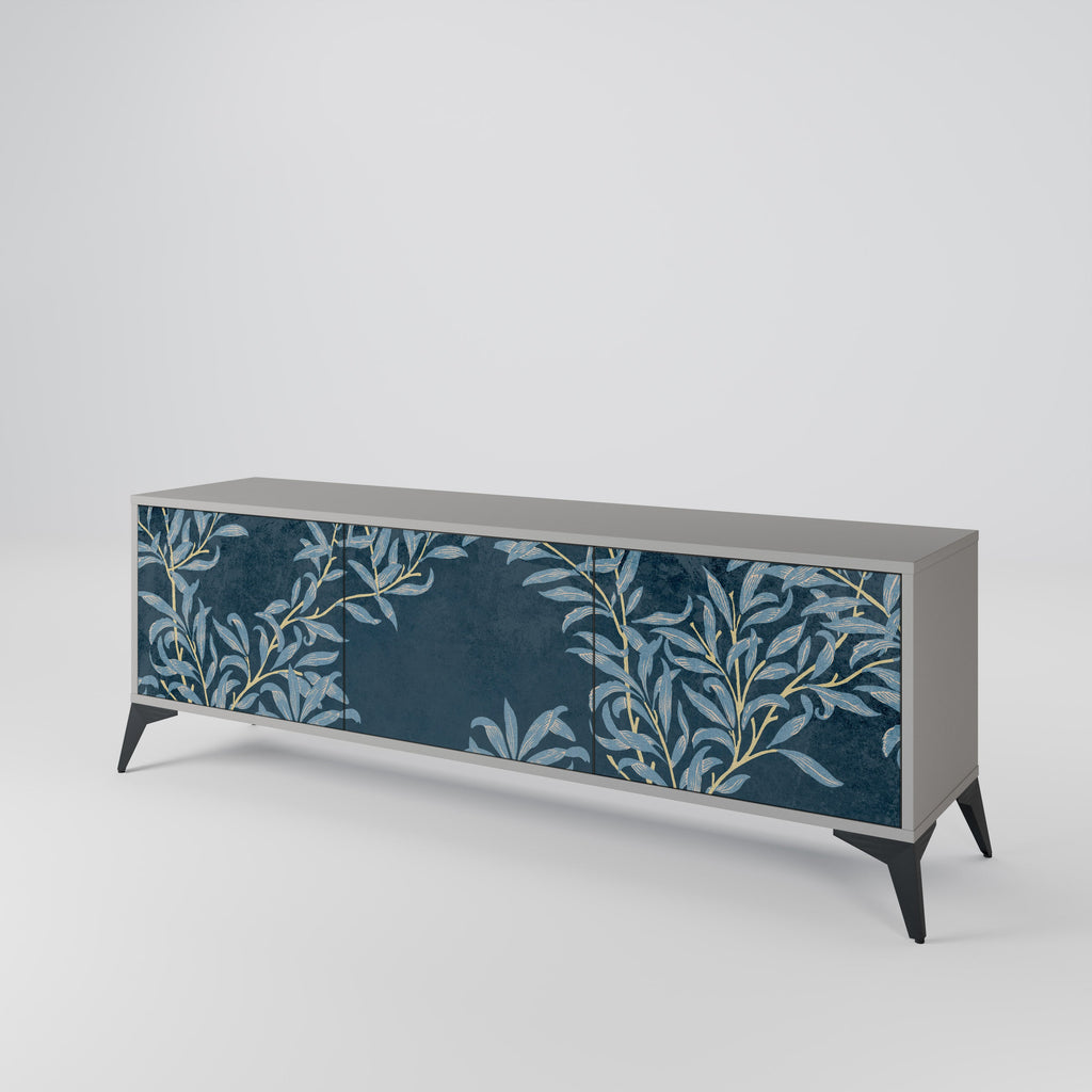 BLUE LEAVES 3-Door TV Stand in Grey Finish
