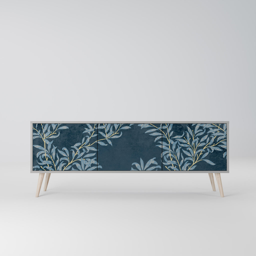 BLUE LEAVES 3-Door TV Stand in Grey Finish