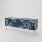 BLUE LEAVES 3-Door TV Stand in Grey Finish