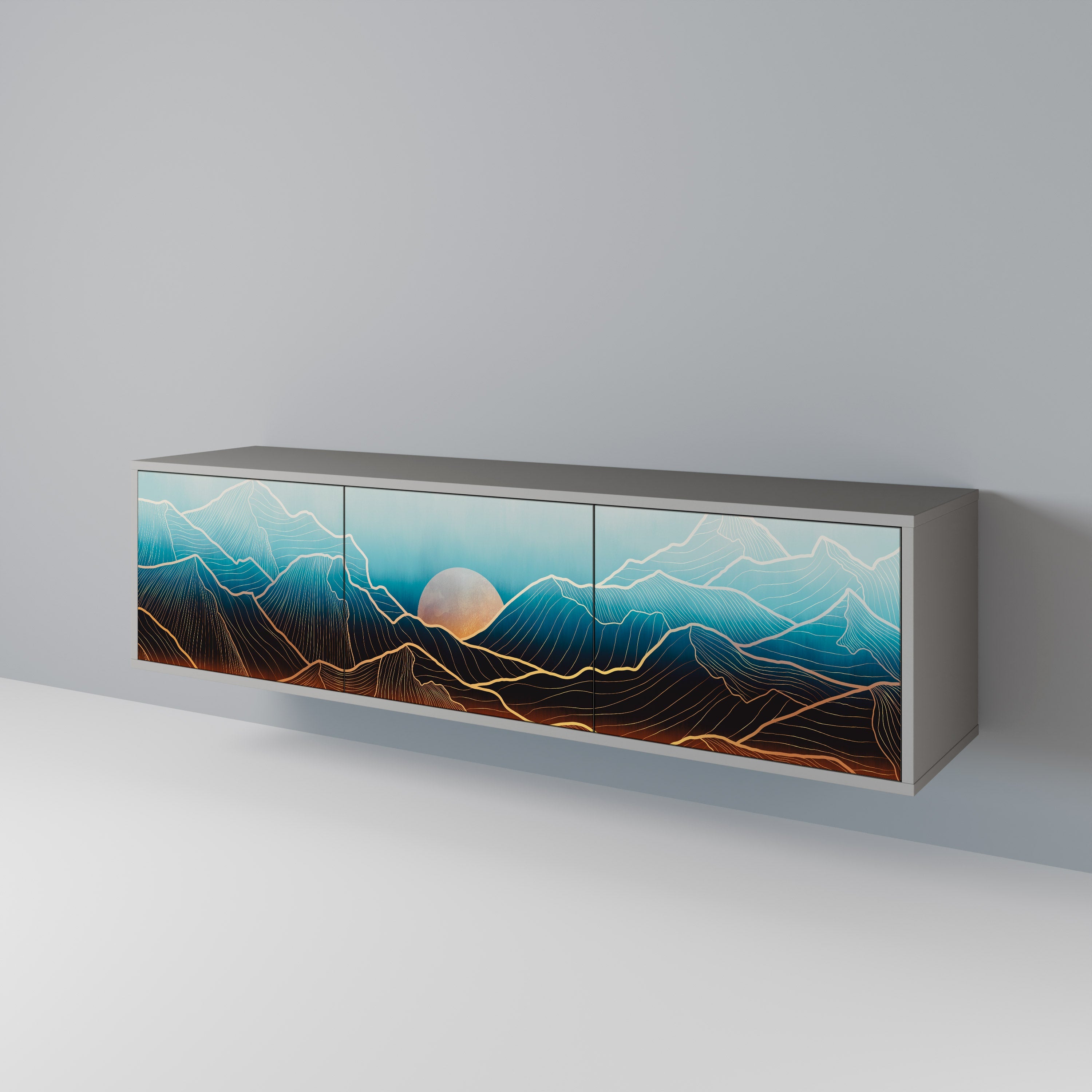 LUNAR SECRETS 3-Door TV Stand in Grey Finish